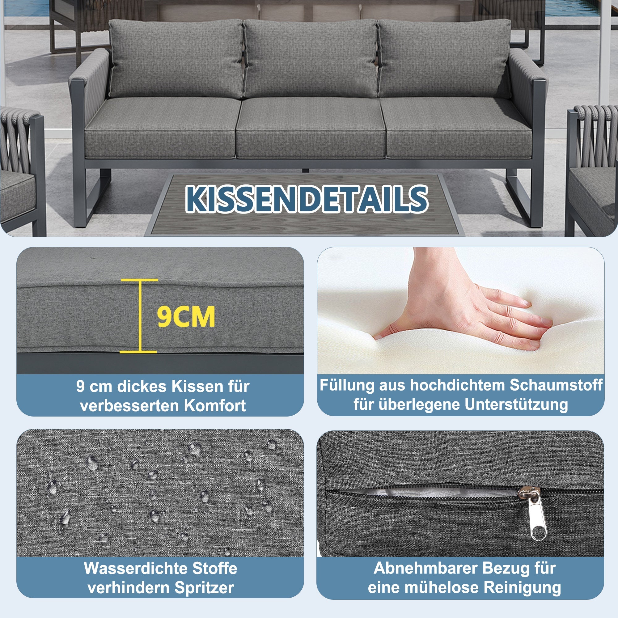 Outdoor Sofa Lounge Set 10-Seater Rustproof Metal Frame - Grey