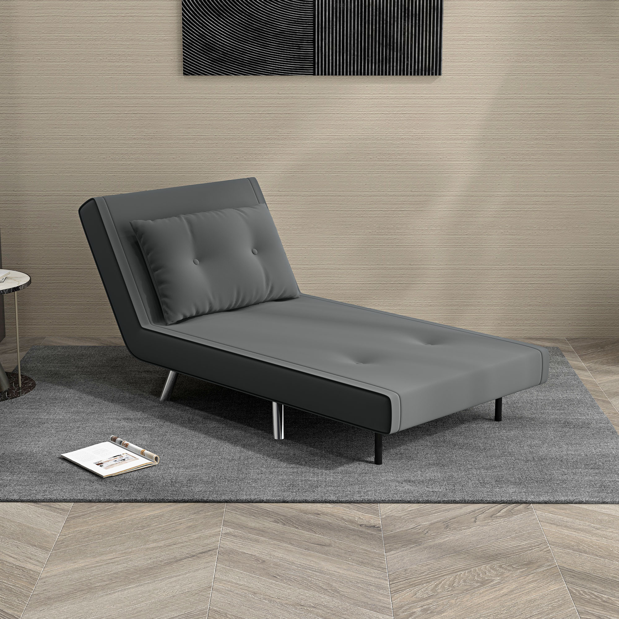 Sleeper Chair, Folding Bed Single Sofa with Cushions, Dark Grey Fabric