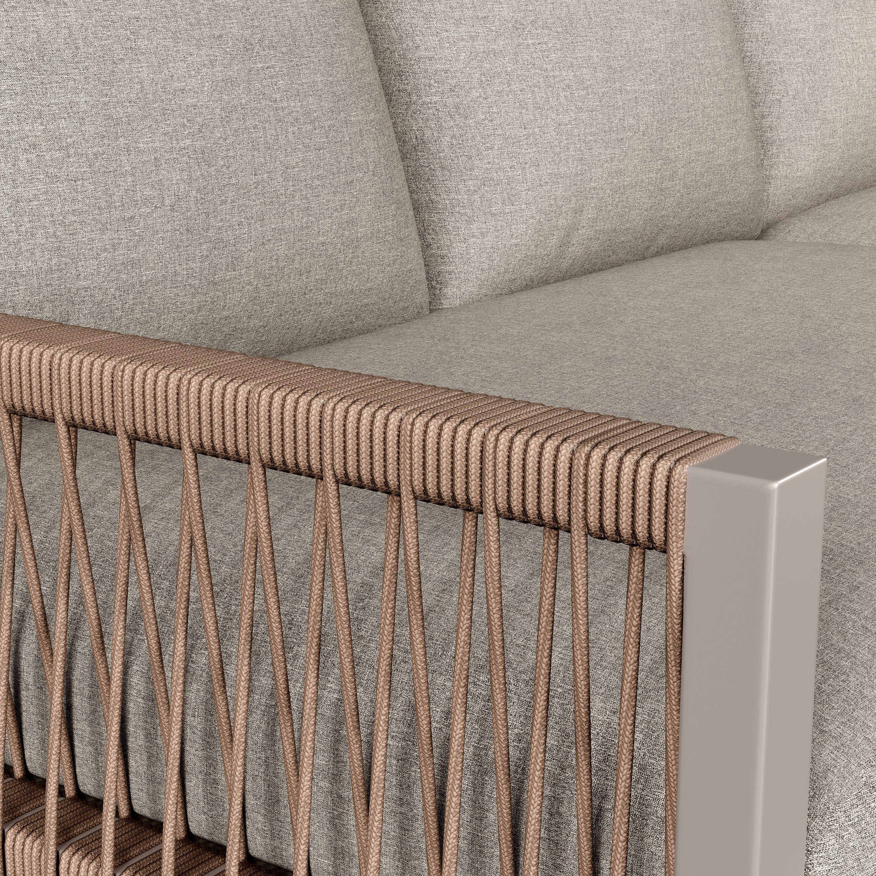 Garden Lounge Set Corner Sofa 6-7 Seater Galvanized Iron Frame - Beige