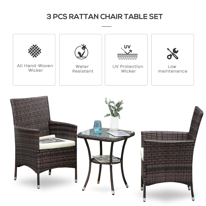 Three-Piece Chair Set with Cushions, Rattan Brown