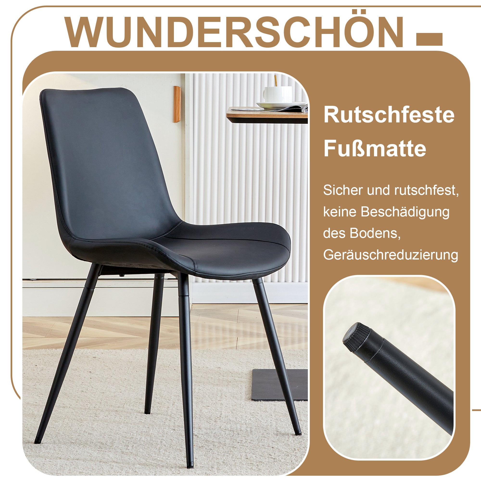 Round Dining Set 100cm Integrated Storage 4 Chairs - Brown Wood Look/Black PU