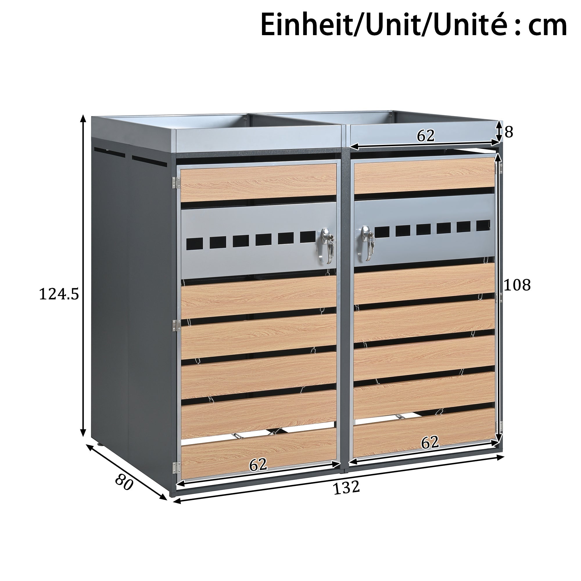 Trash Can Storage Box with Lockable Two Doors and Planting Area, Ventilation, Steel