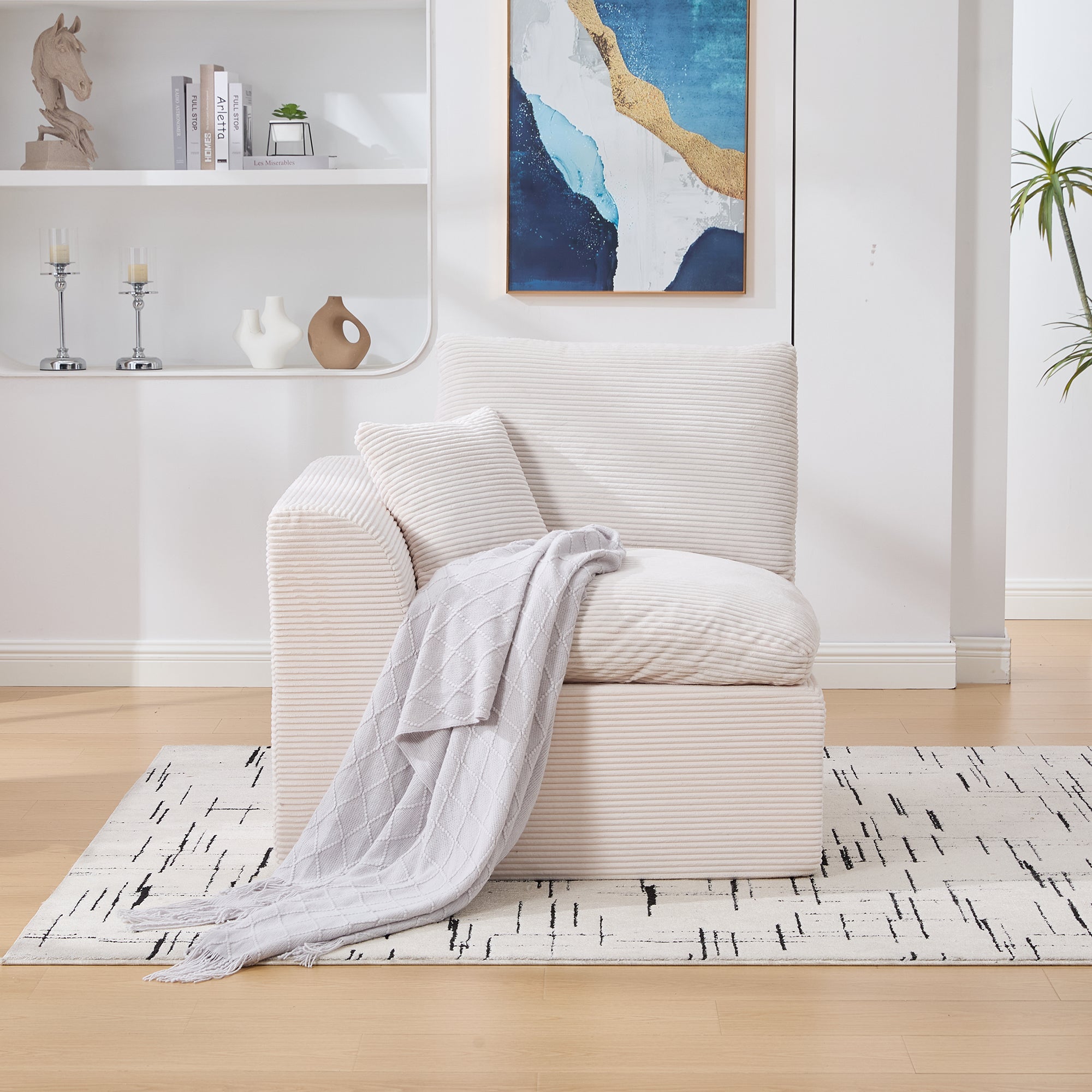 Single Sofa Modern Minimalist Armchair with Cushion - Fabric