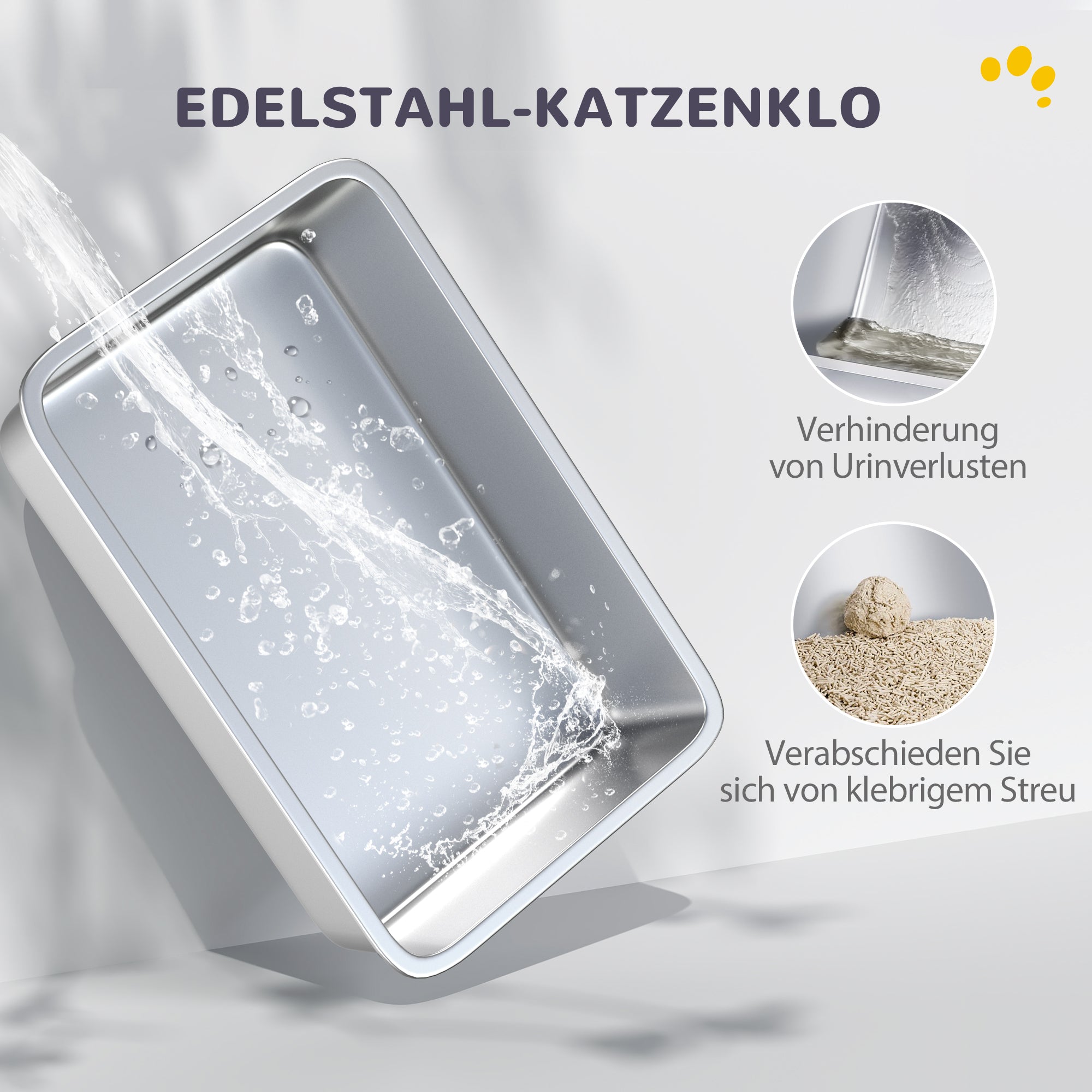 Katzentoilette mit Deckel, eingebautem Filter, Edelstahl, Weiß