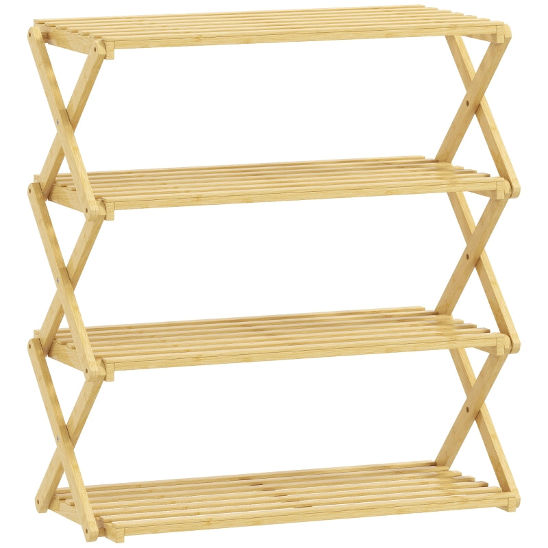 Shoe Rack 4-Tier 12-Pair Storage 60x29x67cm - Bamboo Natural