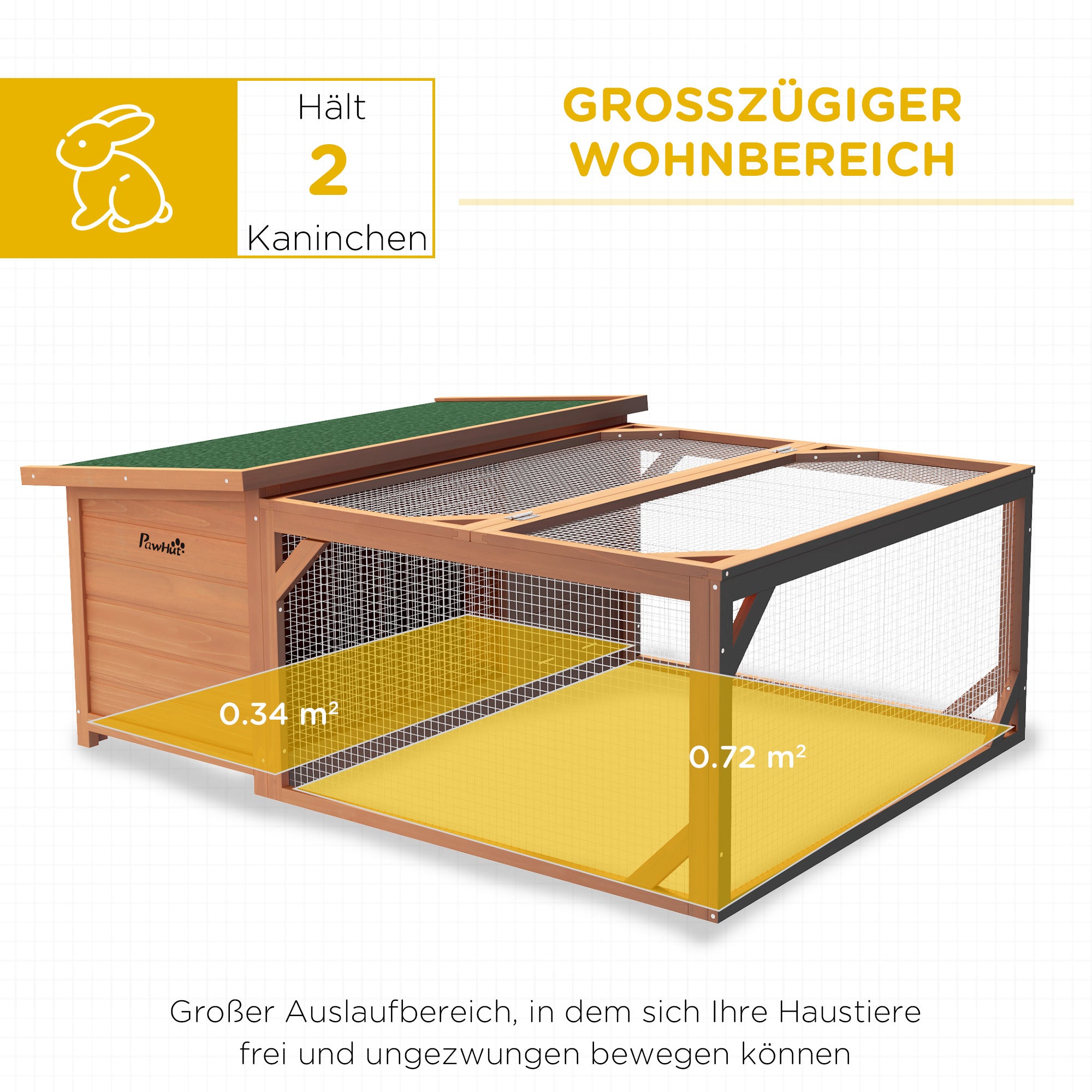 Small Animal Hutch, Dwarf Rabbit Hutch with Asphalt Roof, Fir Wood Orange and Green