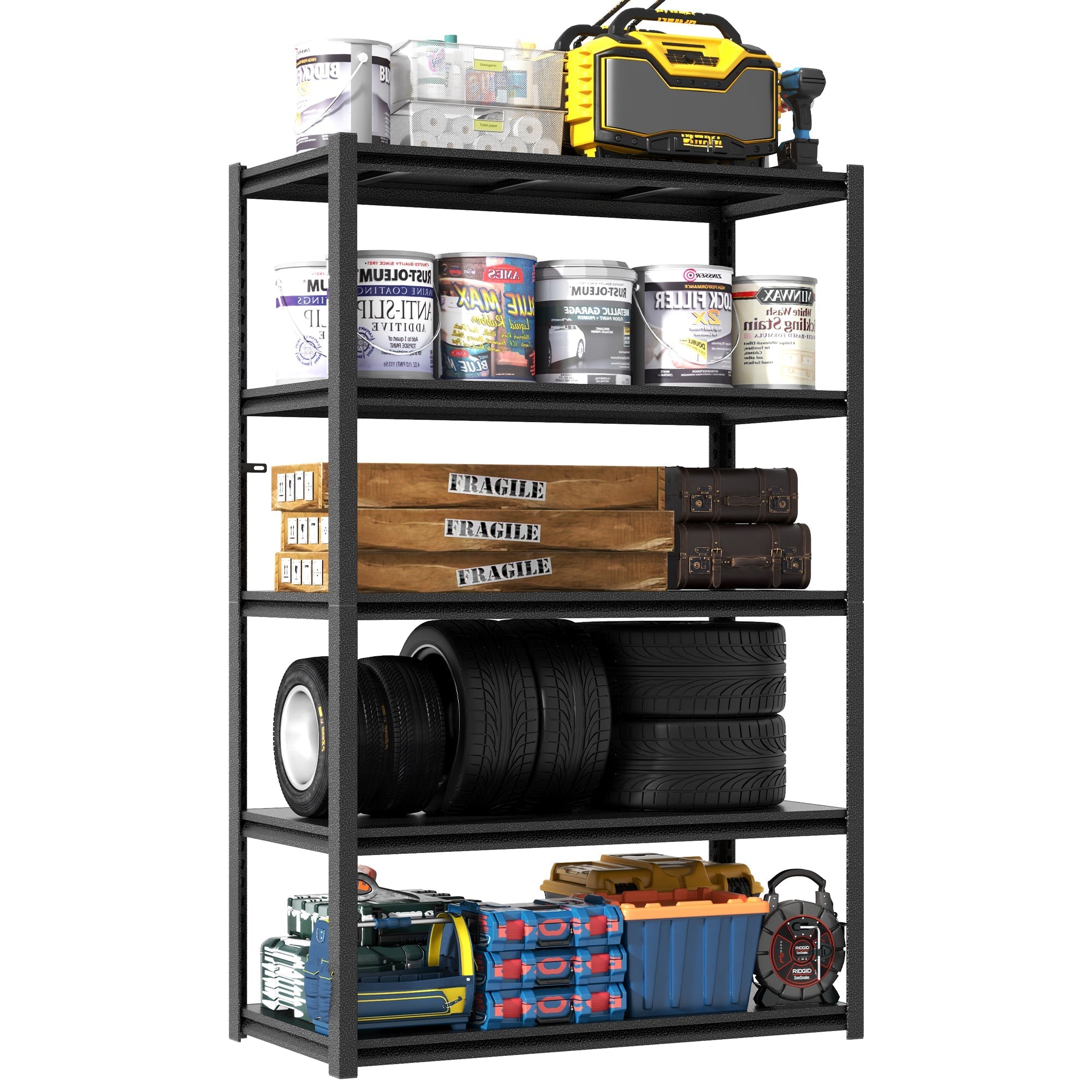 Heavy Duty Shelving Unit 5-Tier 650kg Capacity Adjustable Industrial Storage - Metal Black
