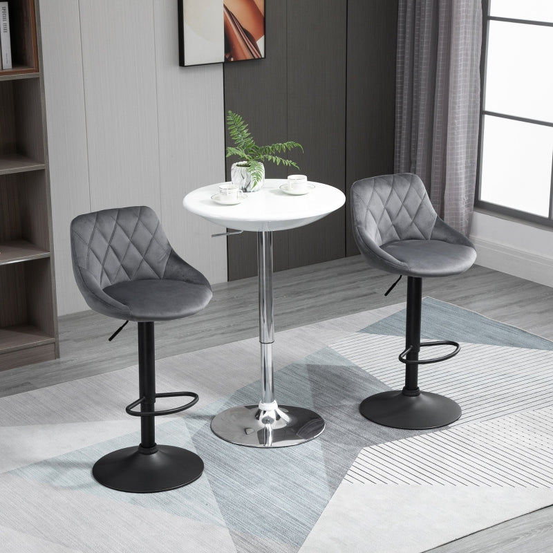 Set of 2 Bar Stools Height-Adjustable Swivel Backrest - Dark Grey Velvet Look