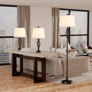 3-Piece Lamp Set: 2 Table Lamps (Ø38cm) & 1 Floor Lamp (Ø62cm), Vintage Black/White Metal/Cotton