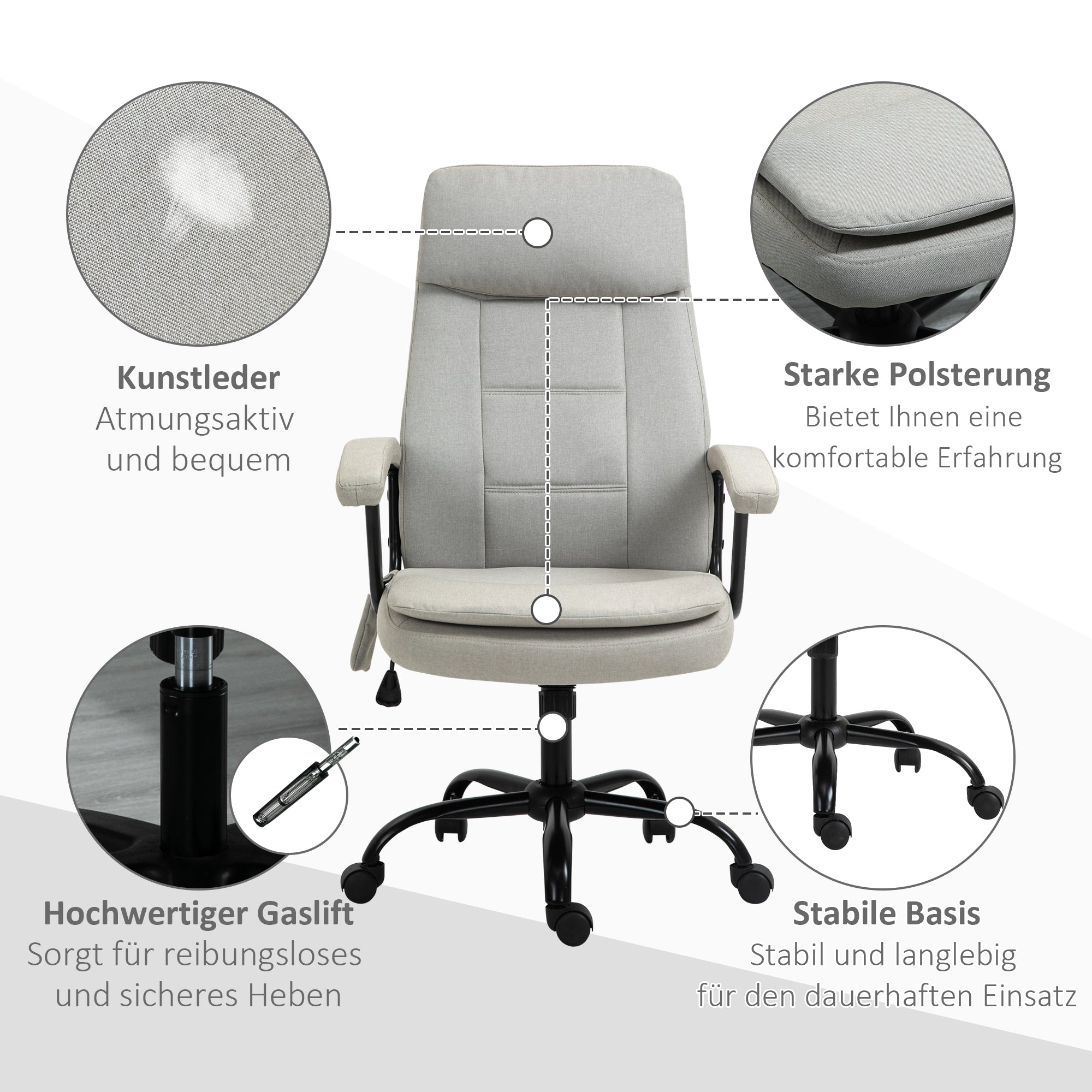 Office Chair, Ergonomic Massage Function Height-Adjustable Rocking, Beige