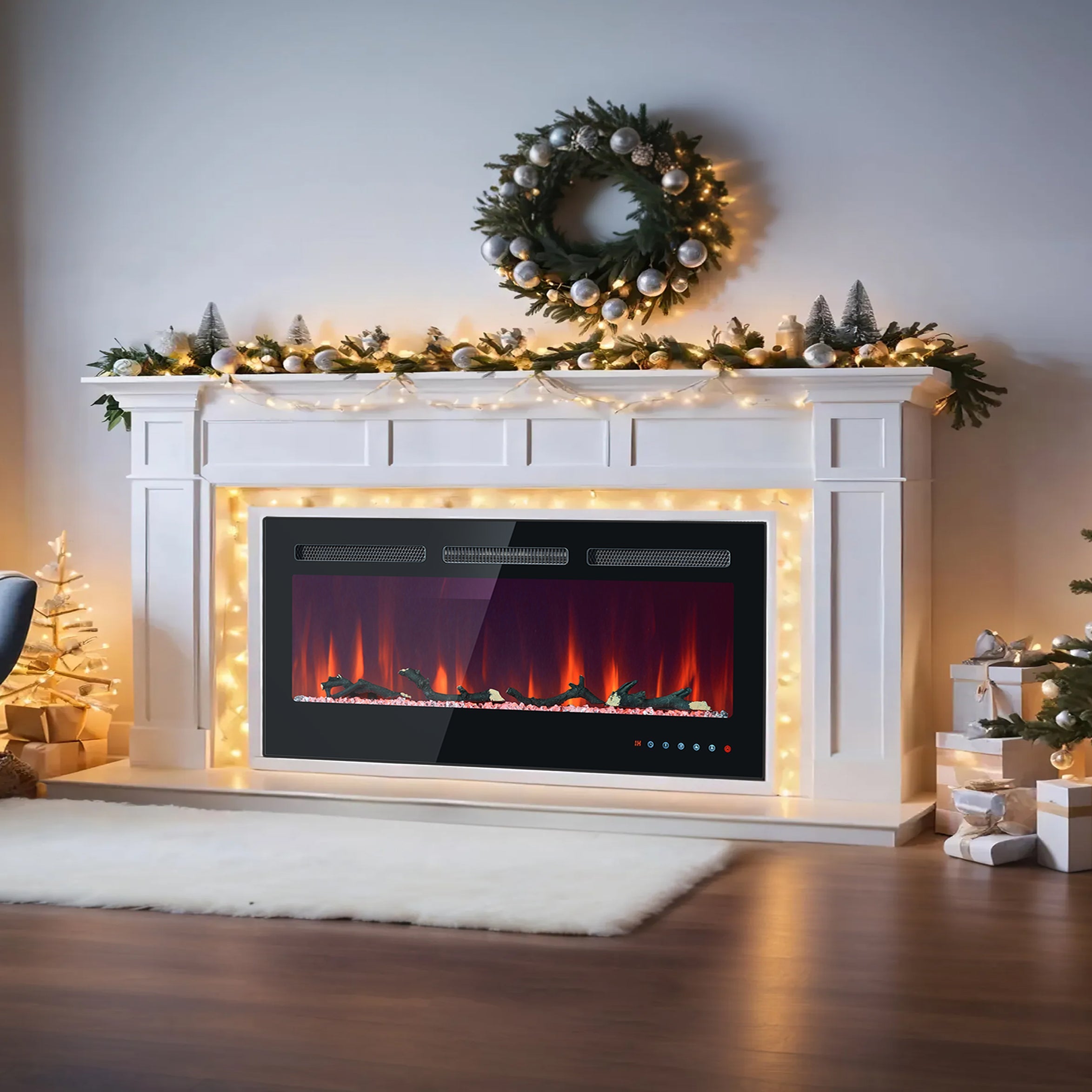 Electric Fireplace 42 Inch Wall/Built-in 12 Flame Colors Remote Control