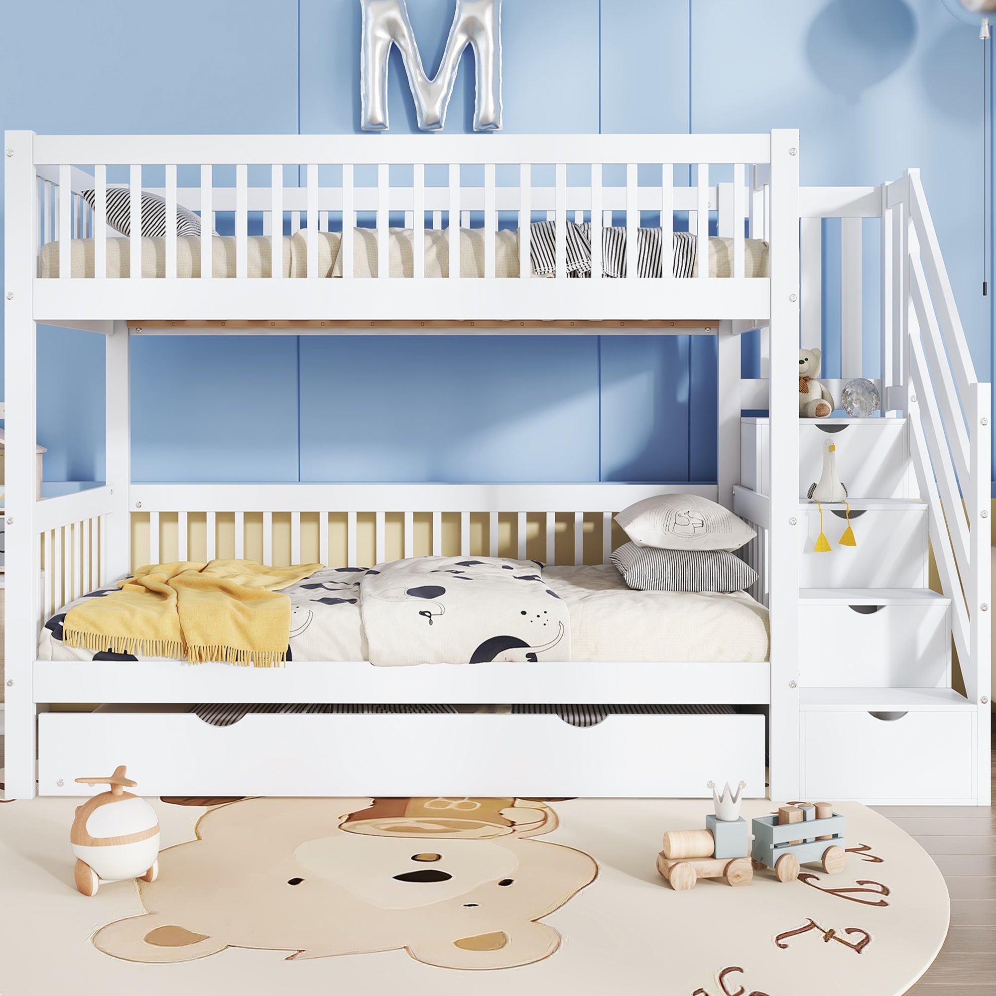Bunk Bed Trundle Ladder Safety Rails 90x200/190cm, Pine+MDF White