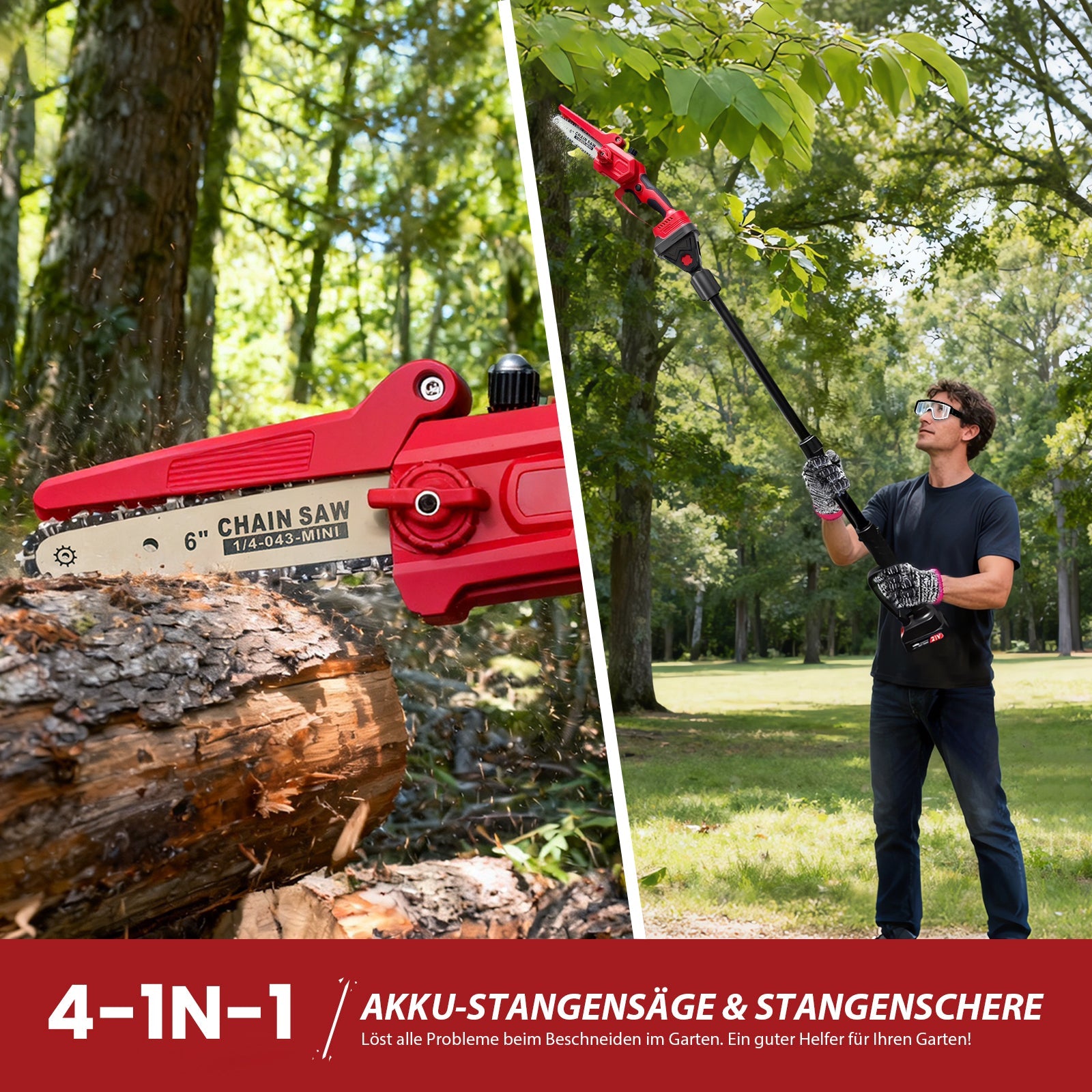 300W Cordless Pole Saw, Brushless Motor, 180° Head, Aluminum