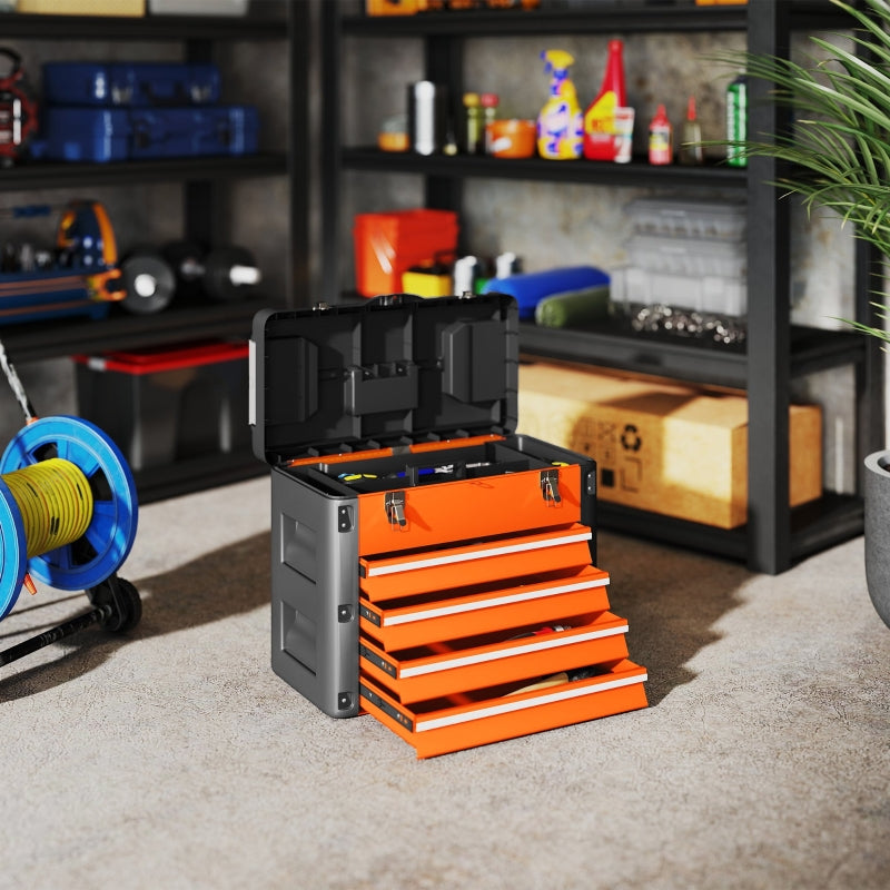 Tool box, 49.7 x 25.3 x 40.7 cm, 4 drawers, steel, orange