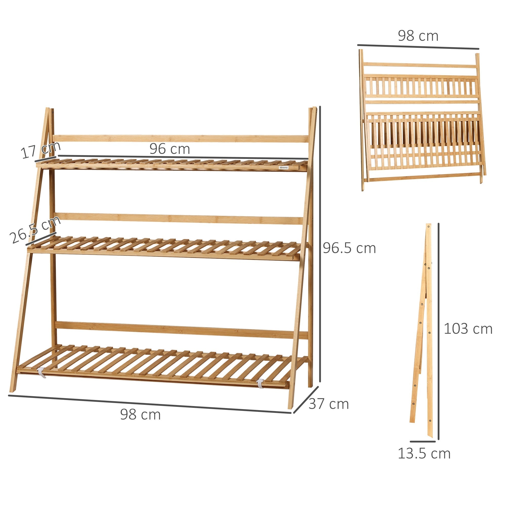 3-Tier Plant Stand Folding Display Shelf Bamboo Natural