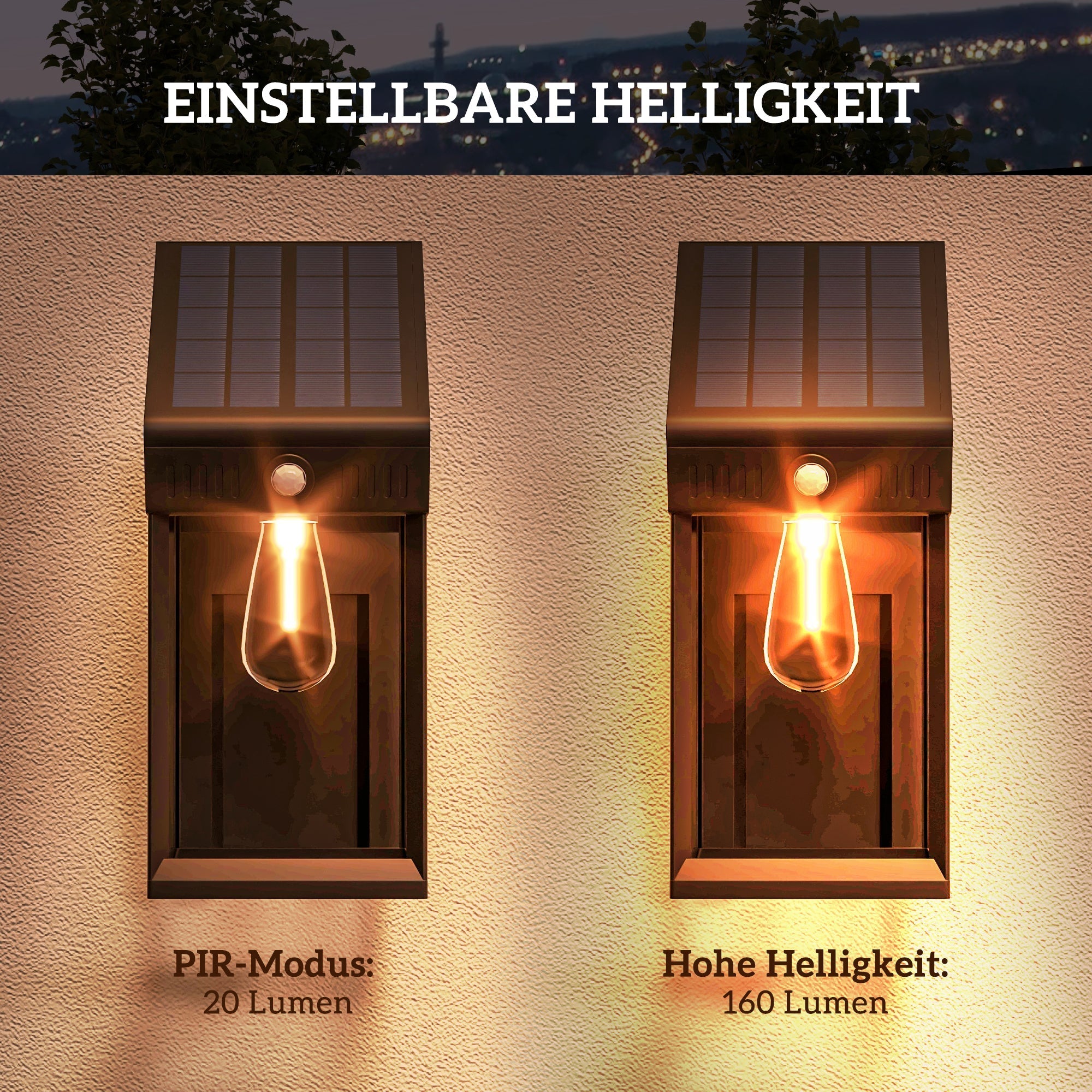 Solar Wall Light LED Outdoor, Warm White, Adjustable with Light Sensor IP44, Black