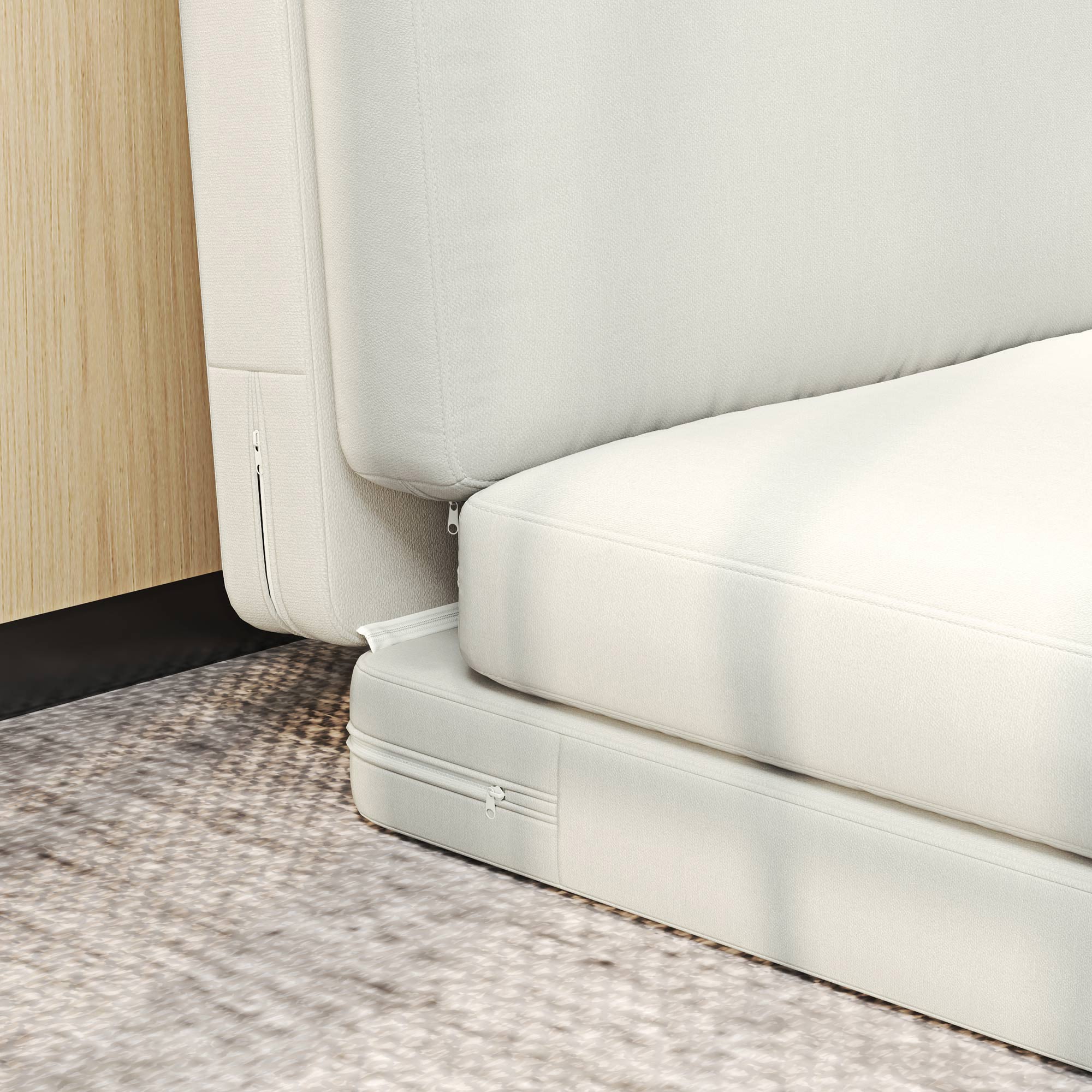 Klappbares Samt-Schlafsofa, 3-in-1, Stauraum, Cremeweiß