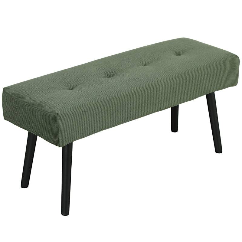 Upholstered bench with corduroy cover, metal legs, 100 x 36 x 45 cm, green