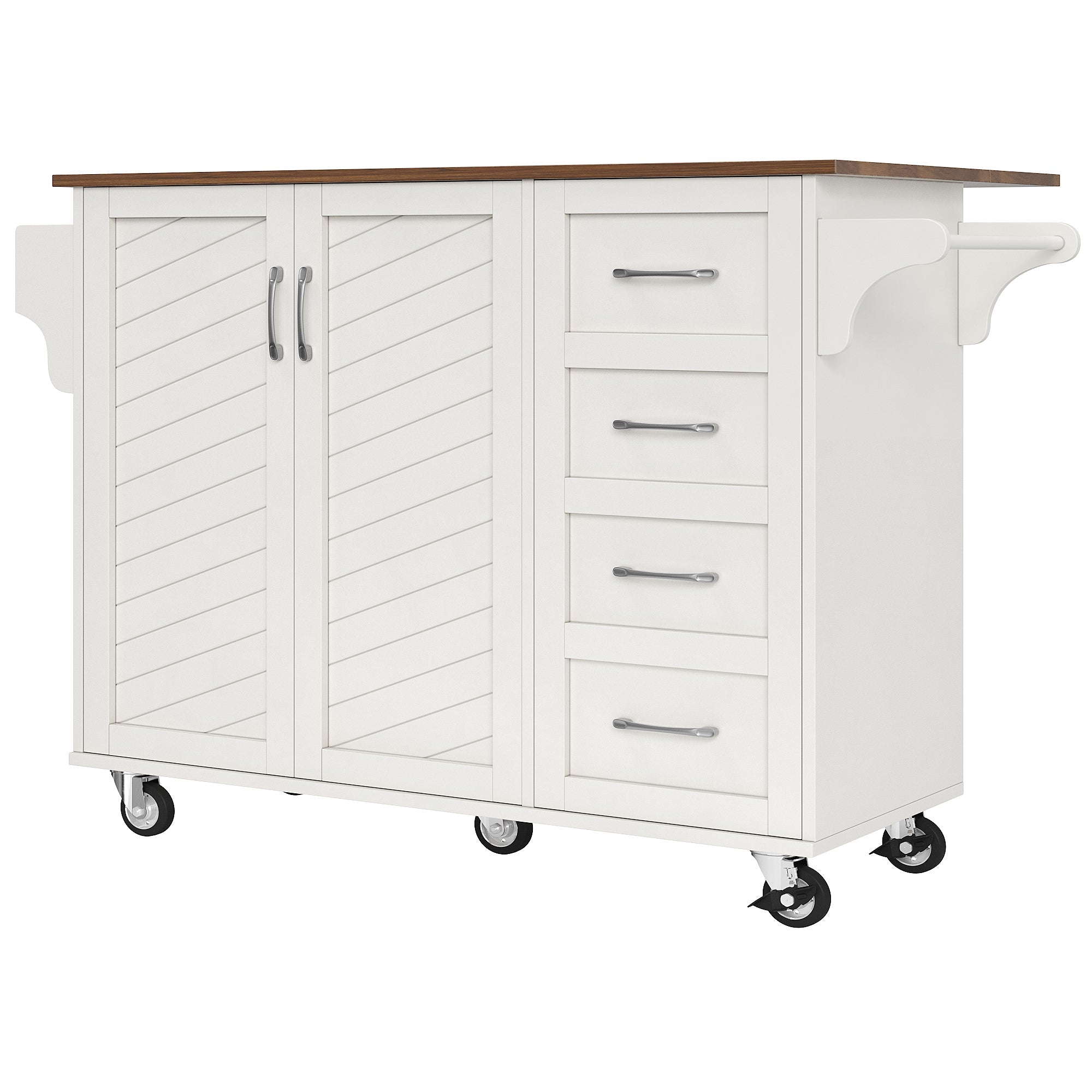 Kitchen Cart with Towel Rail, Spice Rack, Adjustable Dividers, White Wood Grain