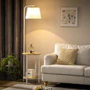 Floor Lamp 162cm Standing with 2 Shelves Linen Lampshade, White Metal
