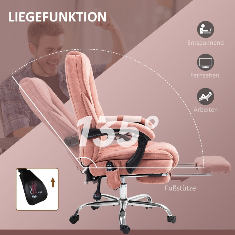 Vinsetto Office Chair, Massage Ergonomic Reclining with Footrest, Pink