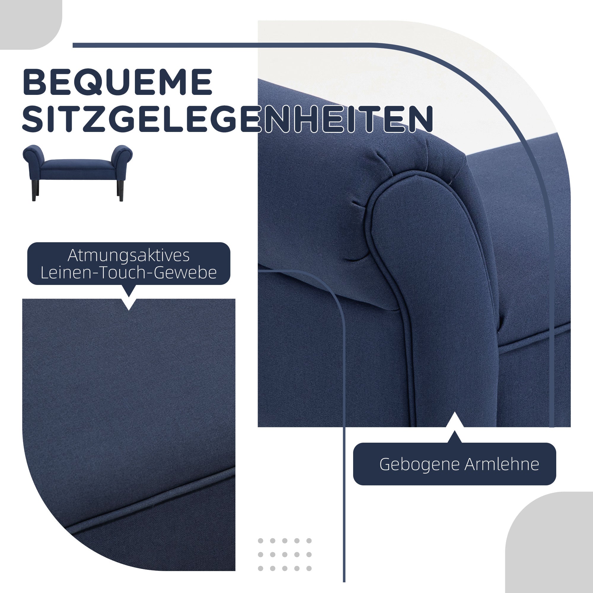 Bed Bench, Upholstered Seating Hallway, Canvas Blue
