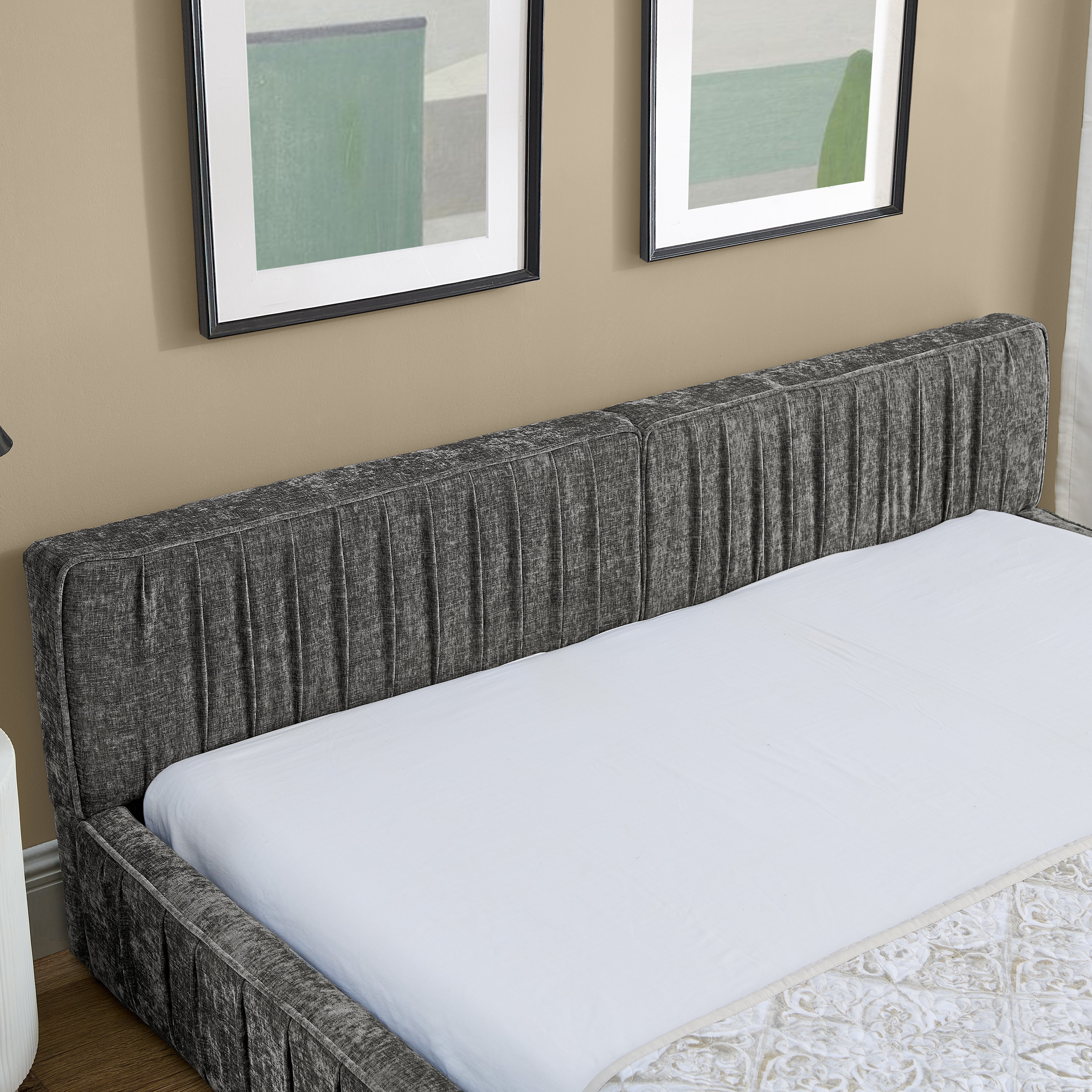 Double Bed 140x200cm Chenille Cover Iron Frame - Dark Grey