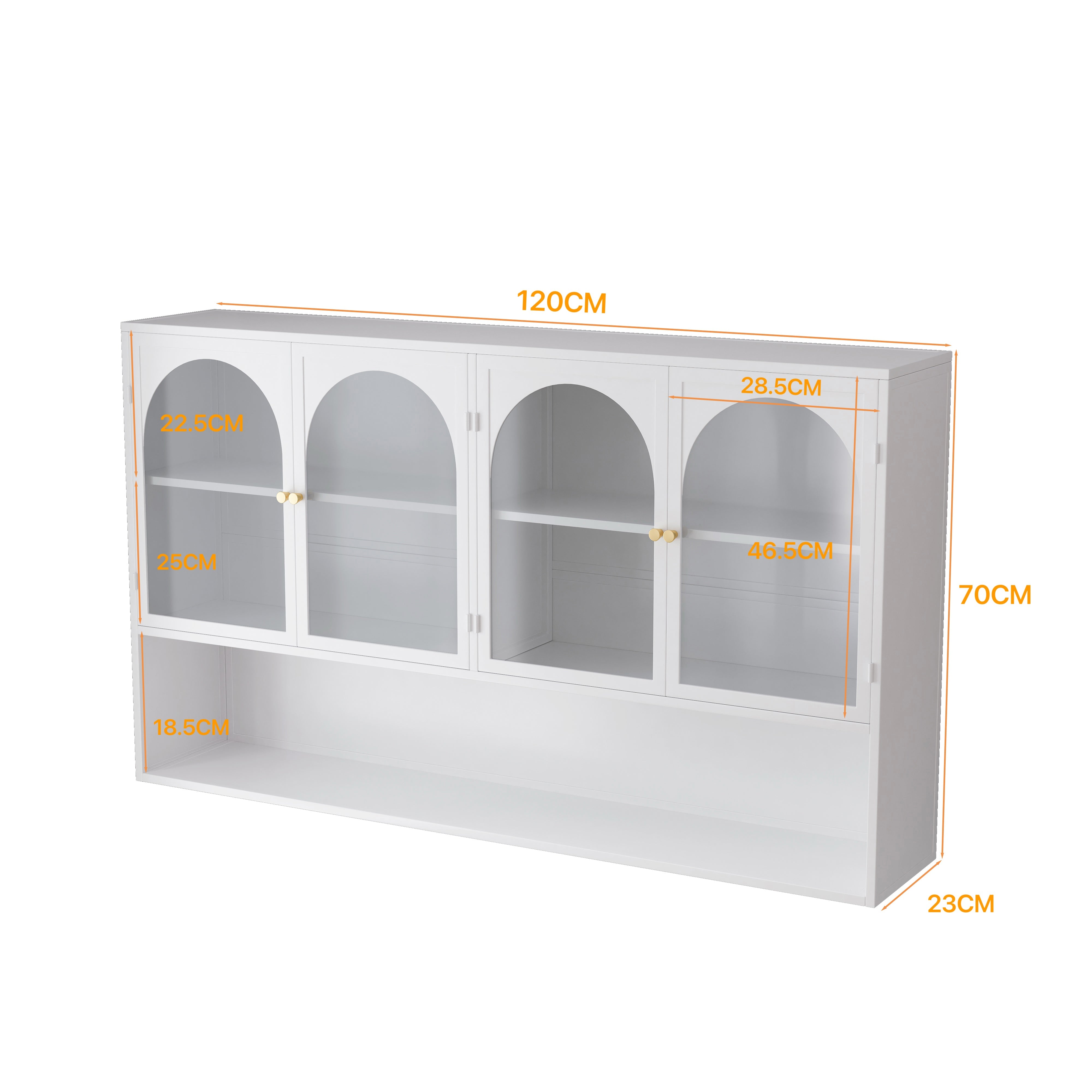 Four-door Wall Cabinet, 120CM Glass Storage, White