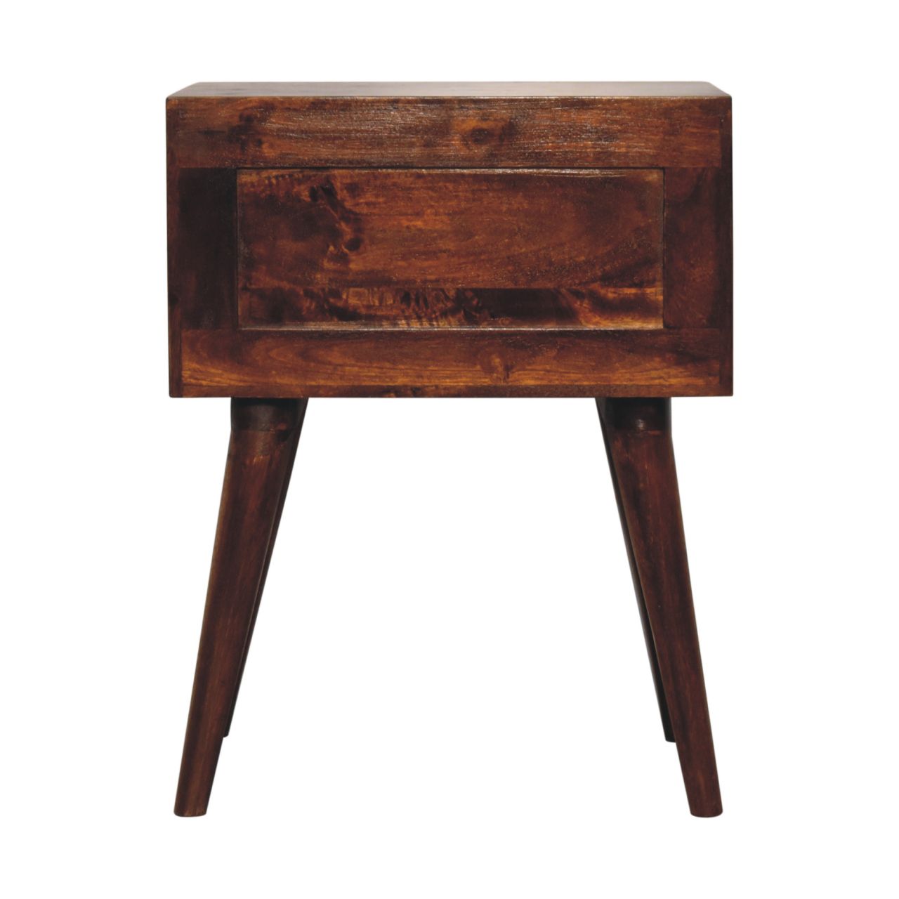 Solid Wood Bedside, T-Bar Nordic 2 Drawers, Dark Brown Chestnut