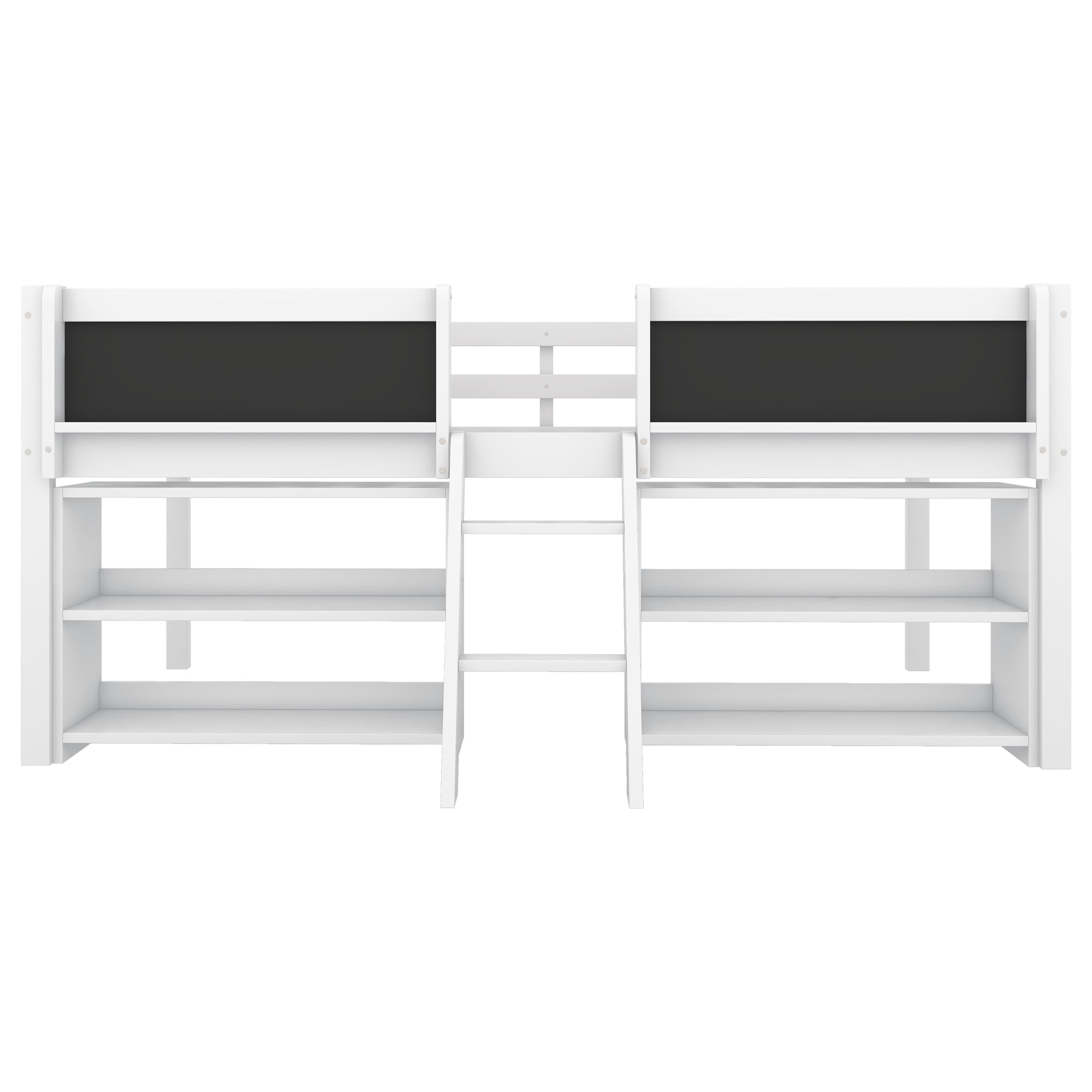 Mid-Sleeper Bed with Storage Shelves and Ladder, 90x200cm, White Pine Wood