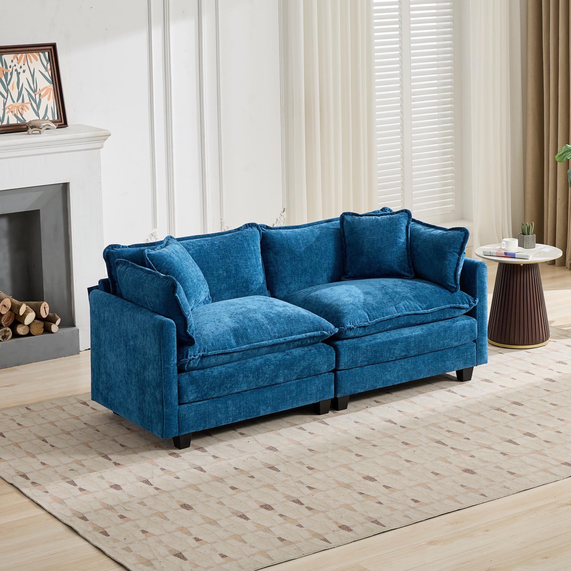 Cloud Sofa Loveseat, Modern Modular Sectional with Upholstered Seat Cushion, Blue Chenille Fabric
