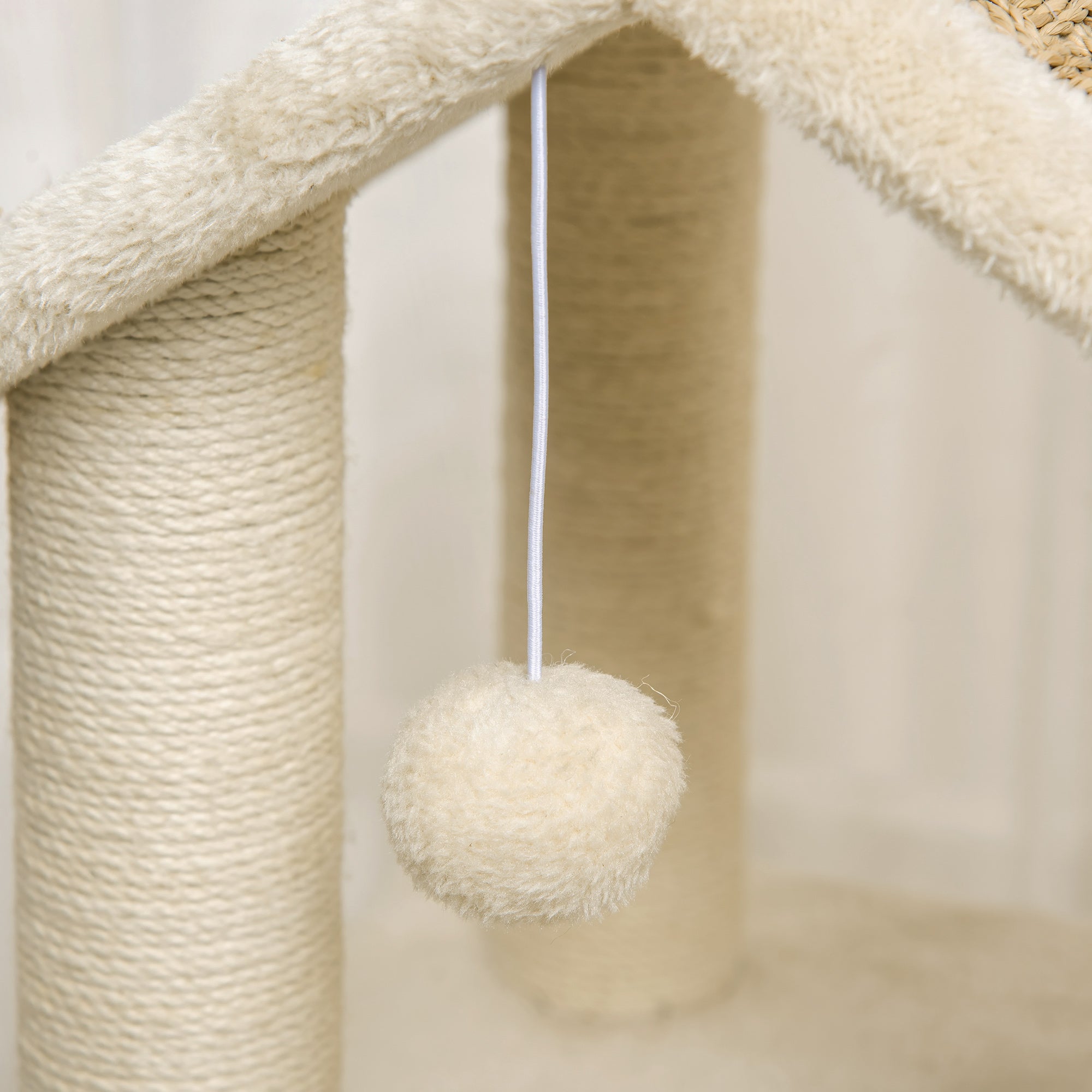 Cat Tree Large 130cm, Cat Cave & Play Balls, Khaki+Beige Chipboard Plush