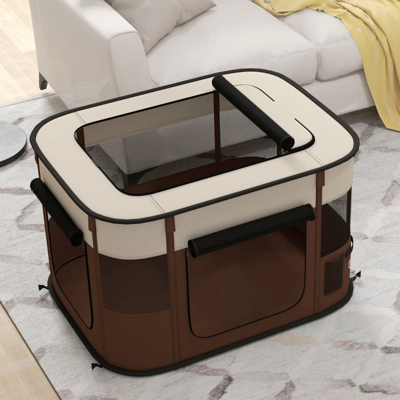 Foldable Dog Pen, Portable Indoor/Outdoor Pet Playpen, Brown
