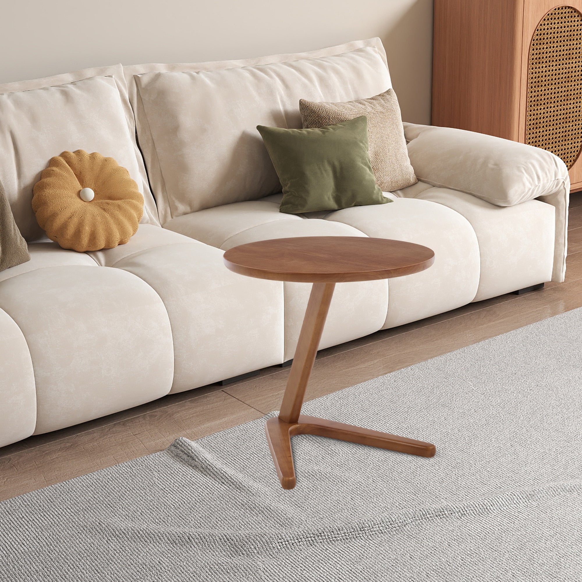 Round Wooden Table, Modern Minimalist Sofa Side TV Table for Small Spaces, Solid Wood