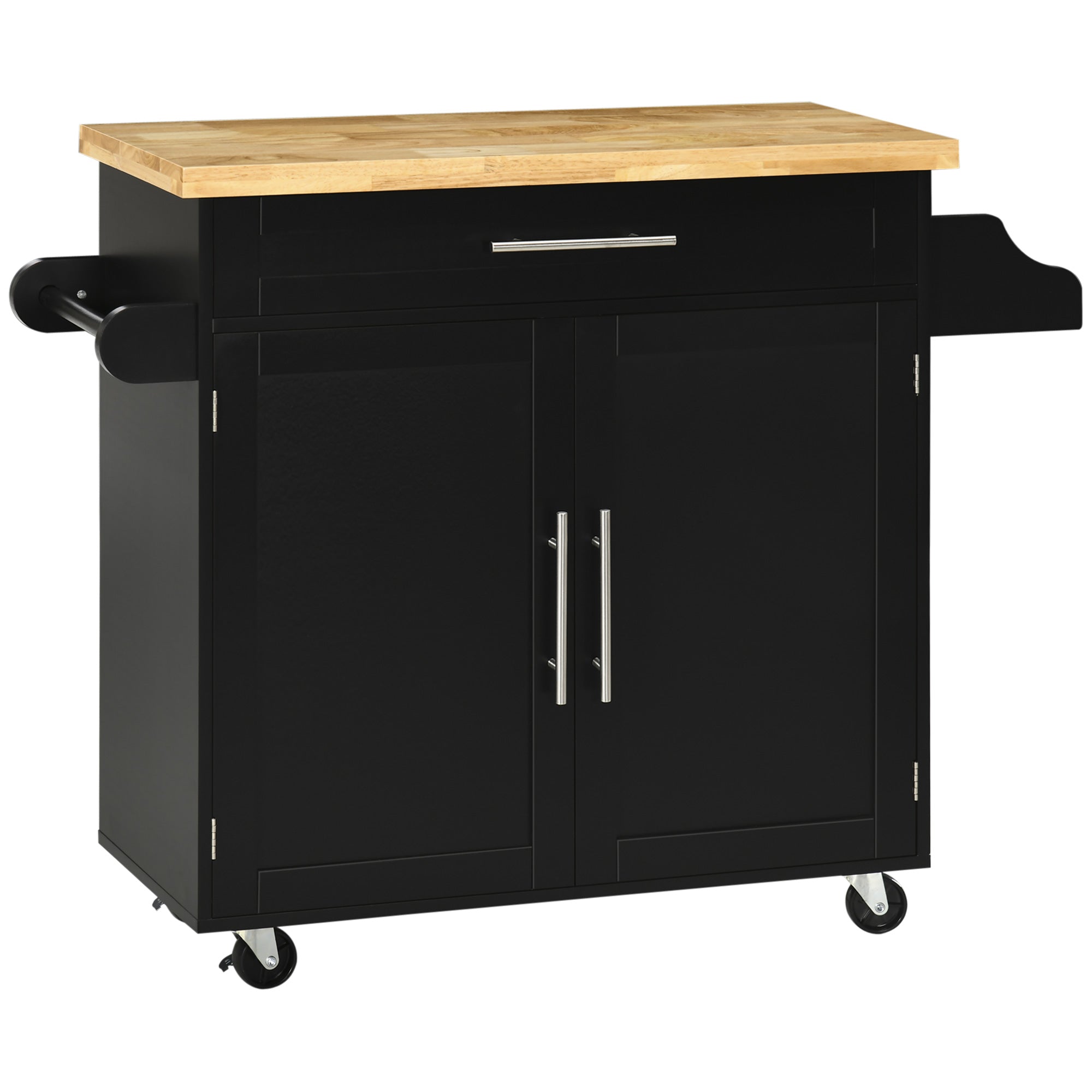 Kitchen Cart Serving Trolley with Worktop, Spice Rack, Towel Holder, Wood