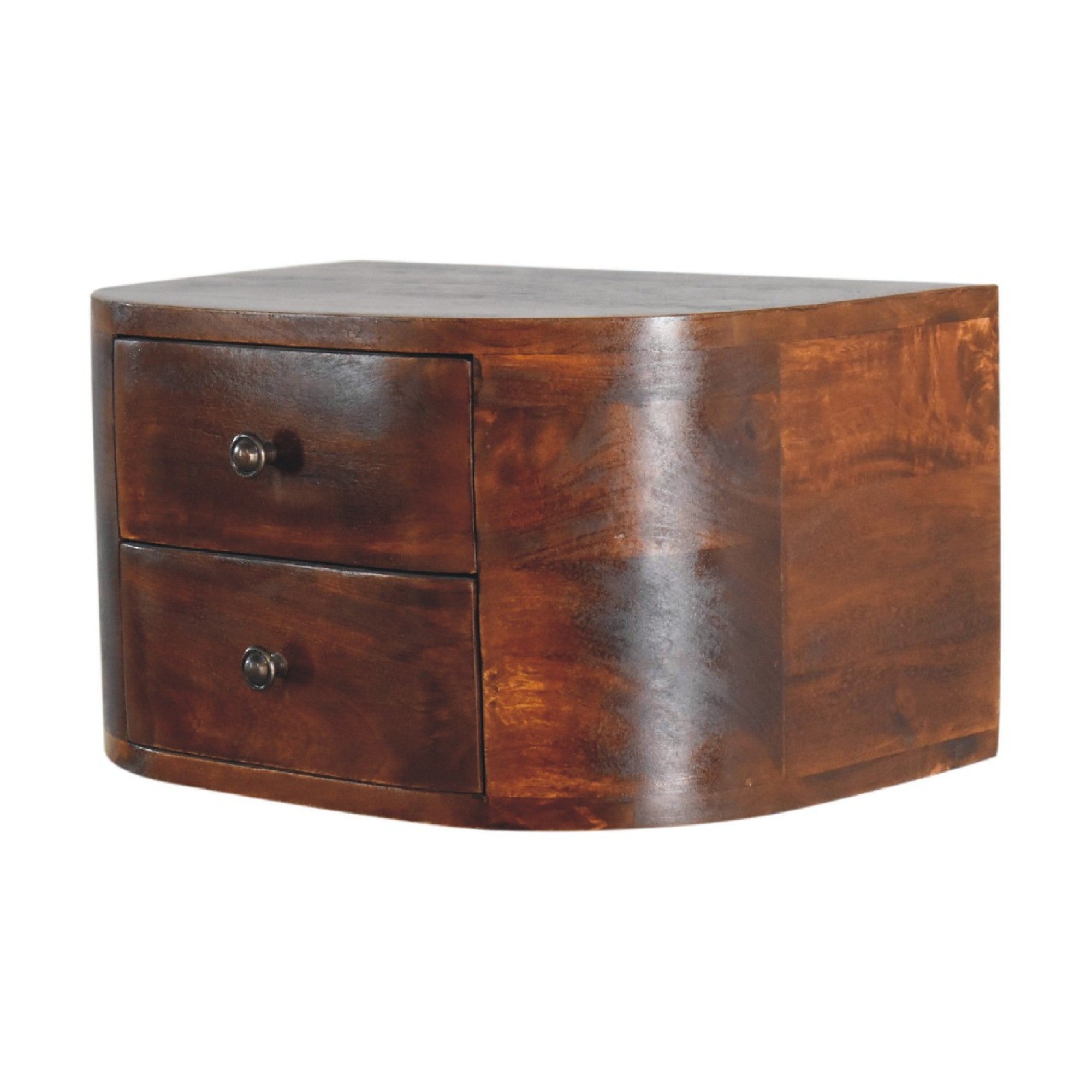 Solid Wood Lunar Floating Bedside, 2 Drawers, Dark Brown