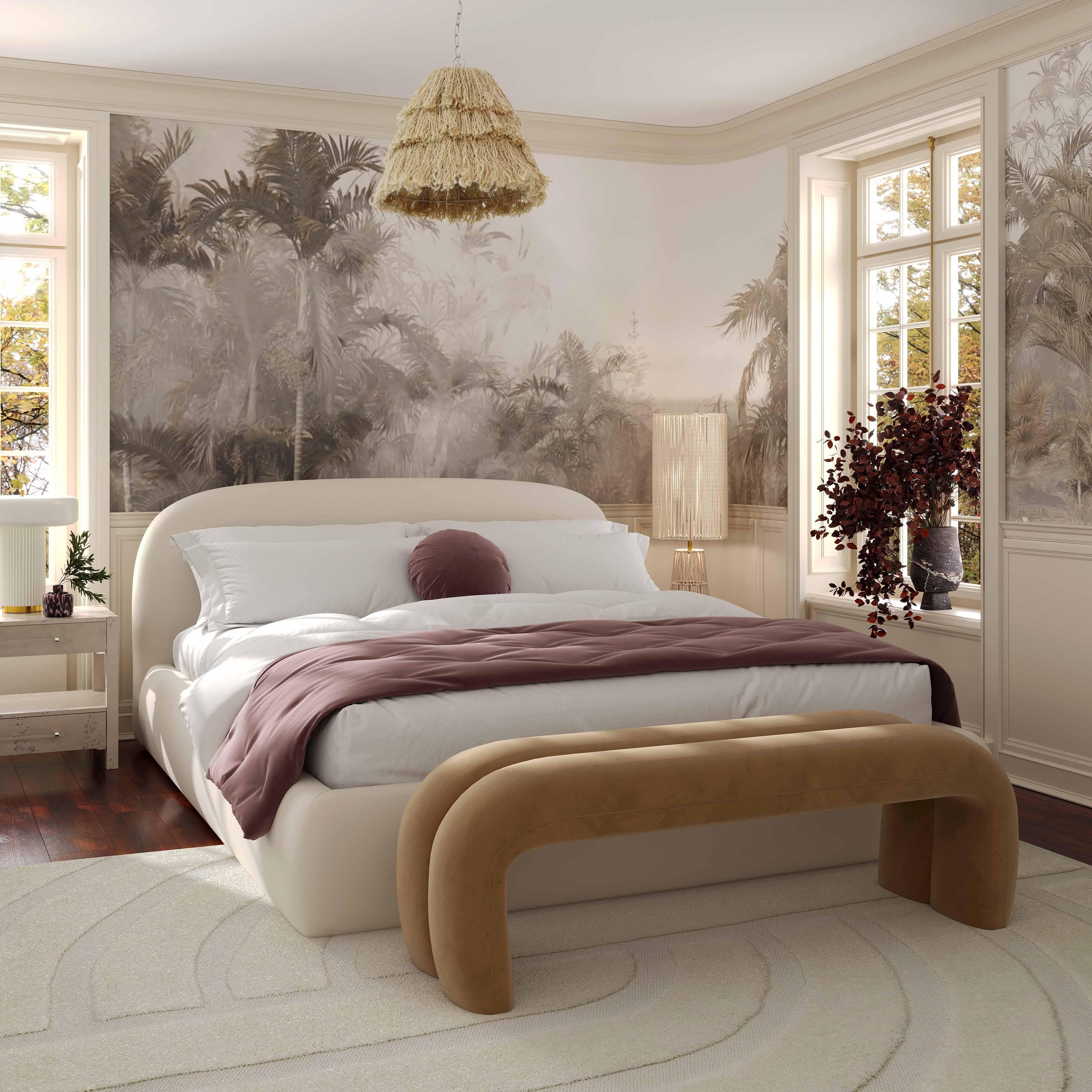 Bara Super King Bed Textured Velvet Cream