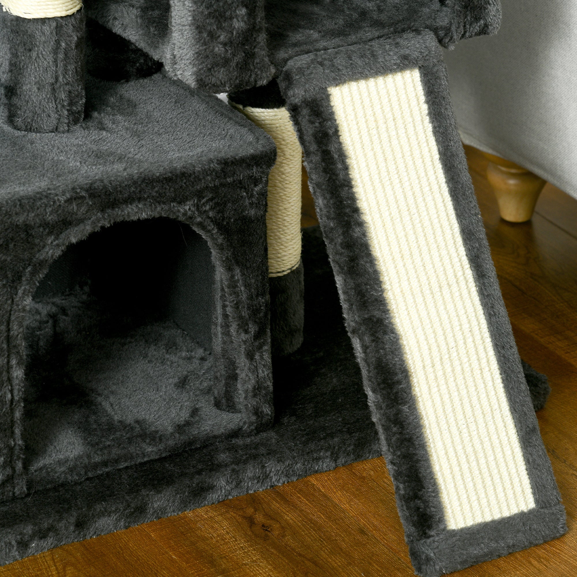 Sisal-Katzenbaum, Kratzbrett Plüsch, Dunkelgrau