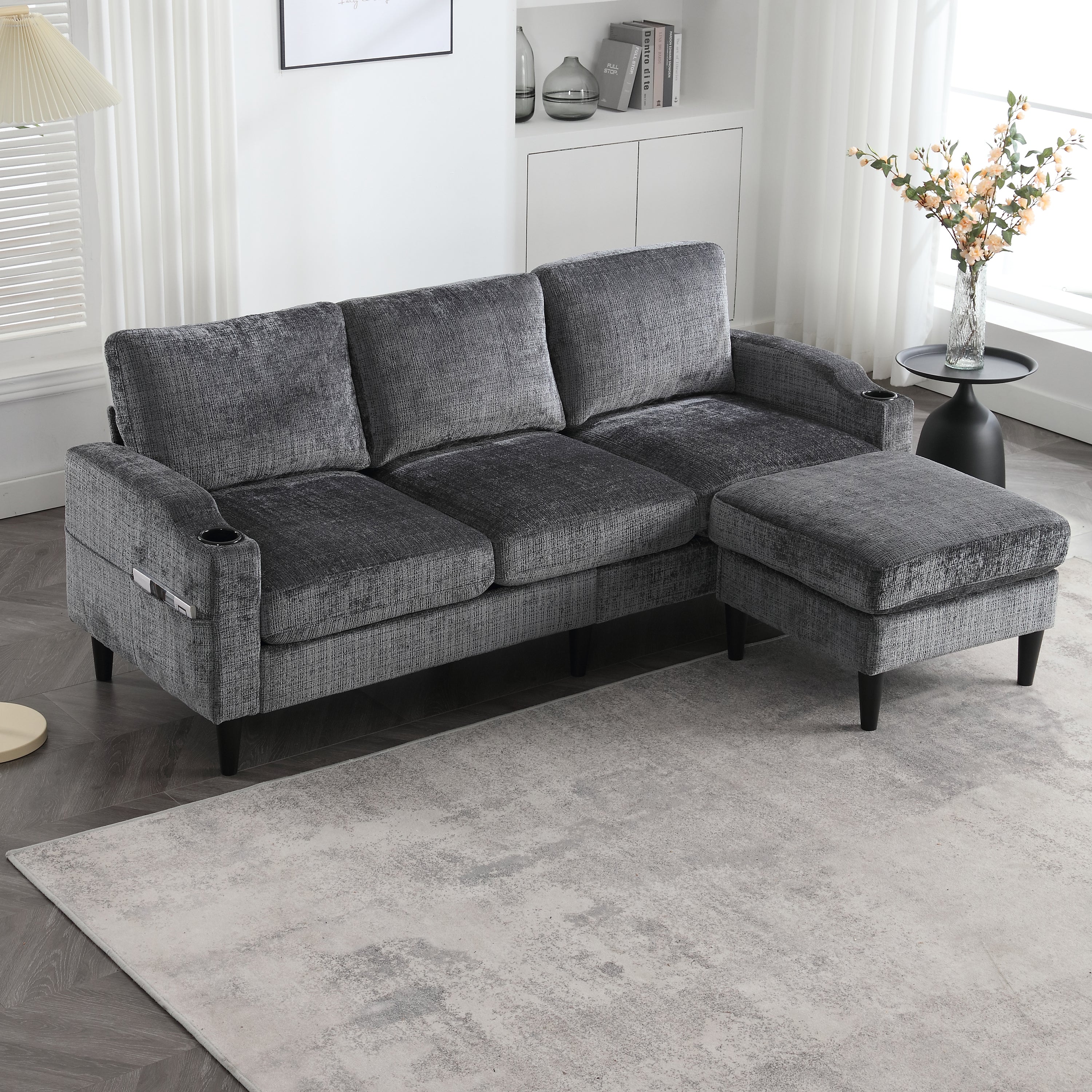 Sofa, 4-Seater with Footstool & Storage, Velvet