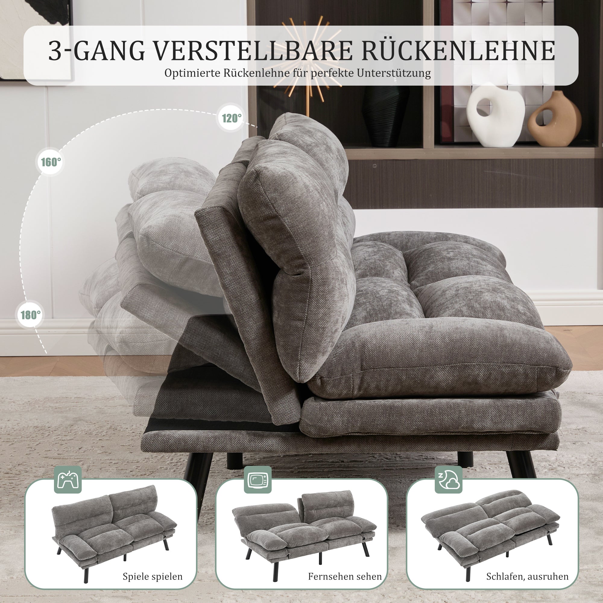 Two-Seater Sofa, Ergonomic Adjustable Design, Chenille