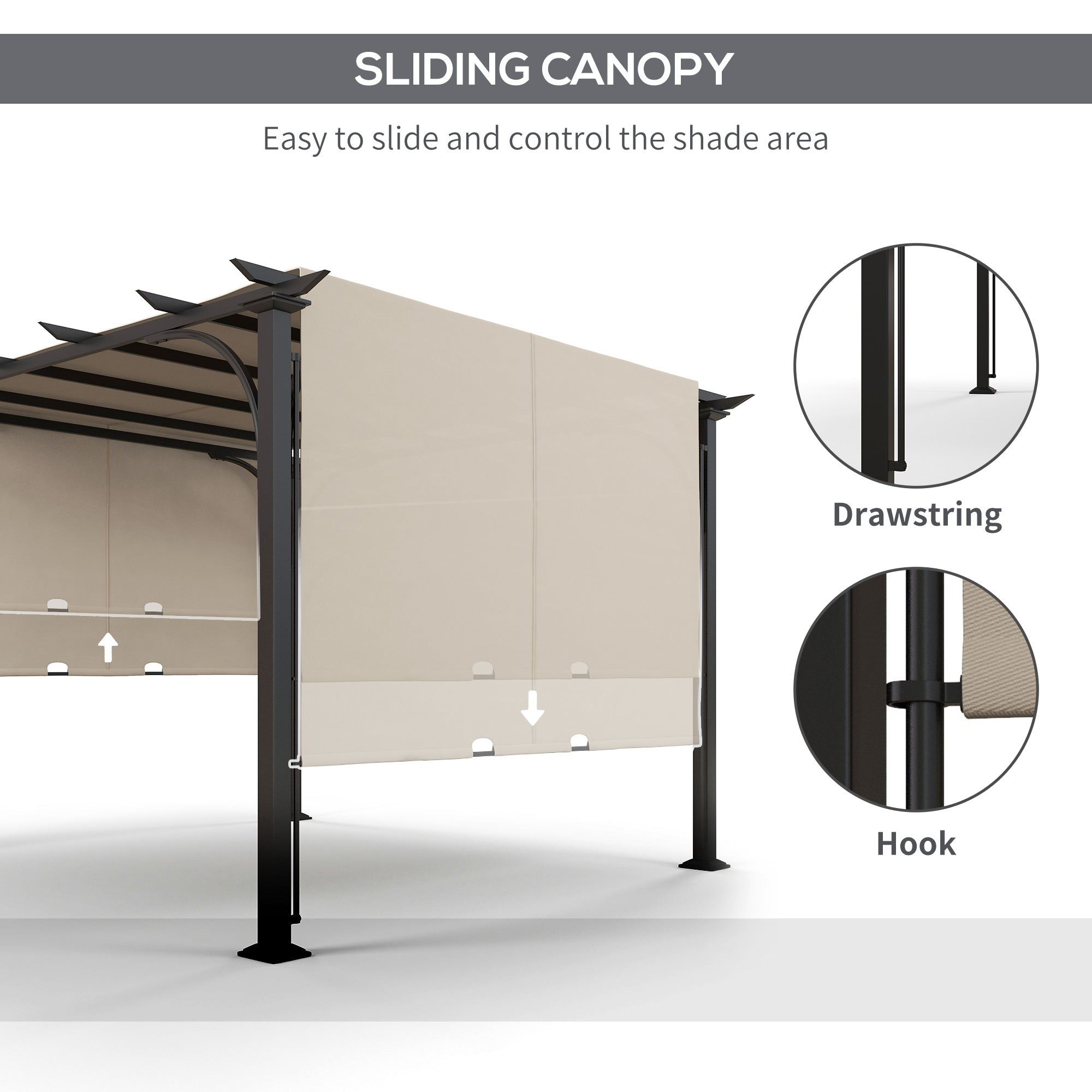 Outdoor Pergola, 3 x 3m Garden Gazebo with Adjustable Canopy, Beige