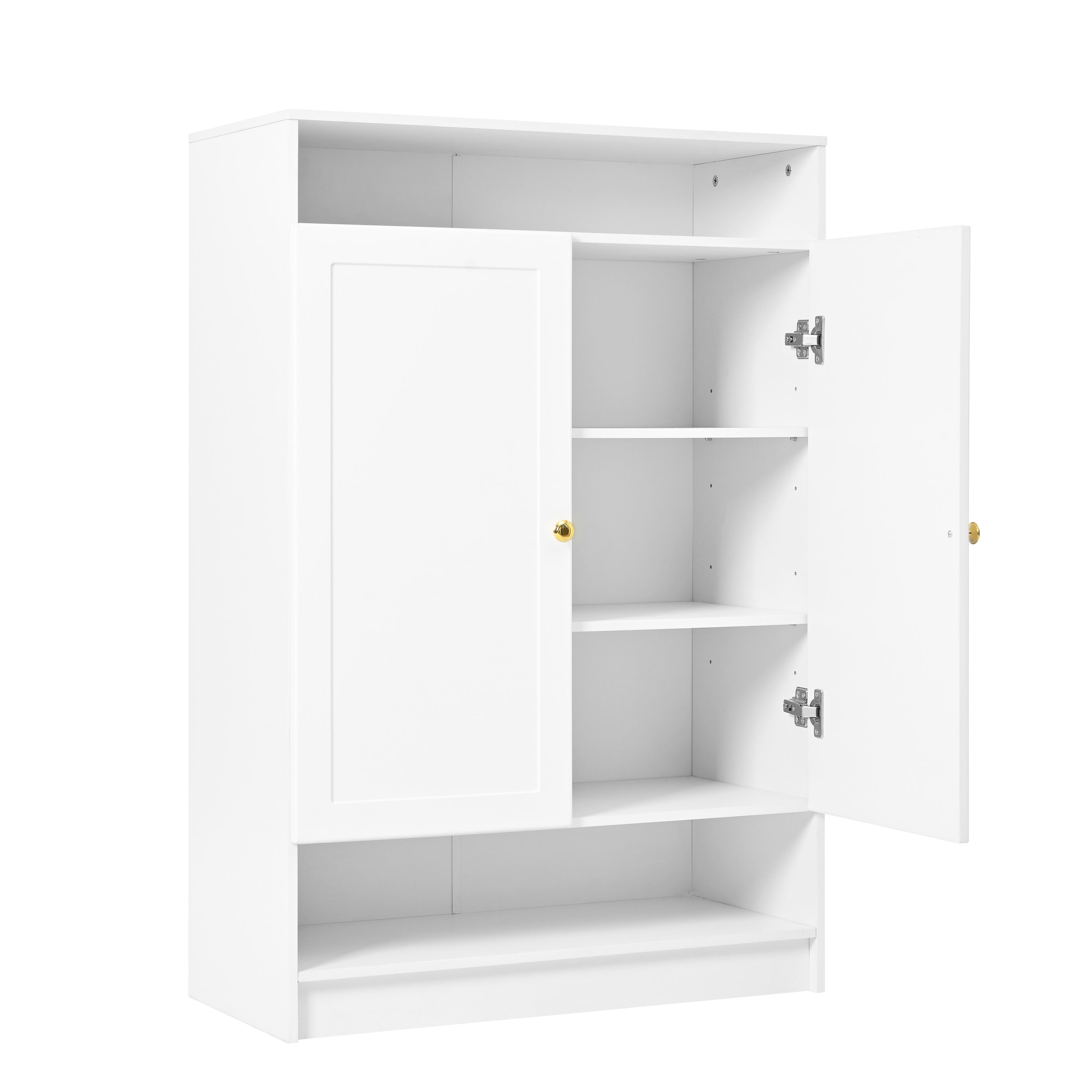 Modern Shoe Cabinet with Adjustable Shelves, Golden Handles, White