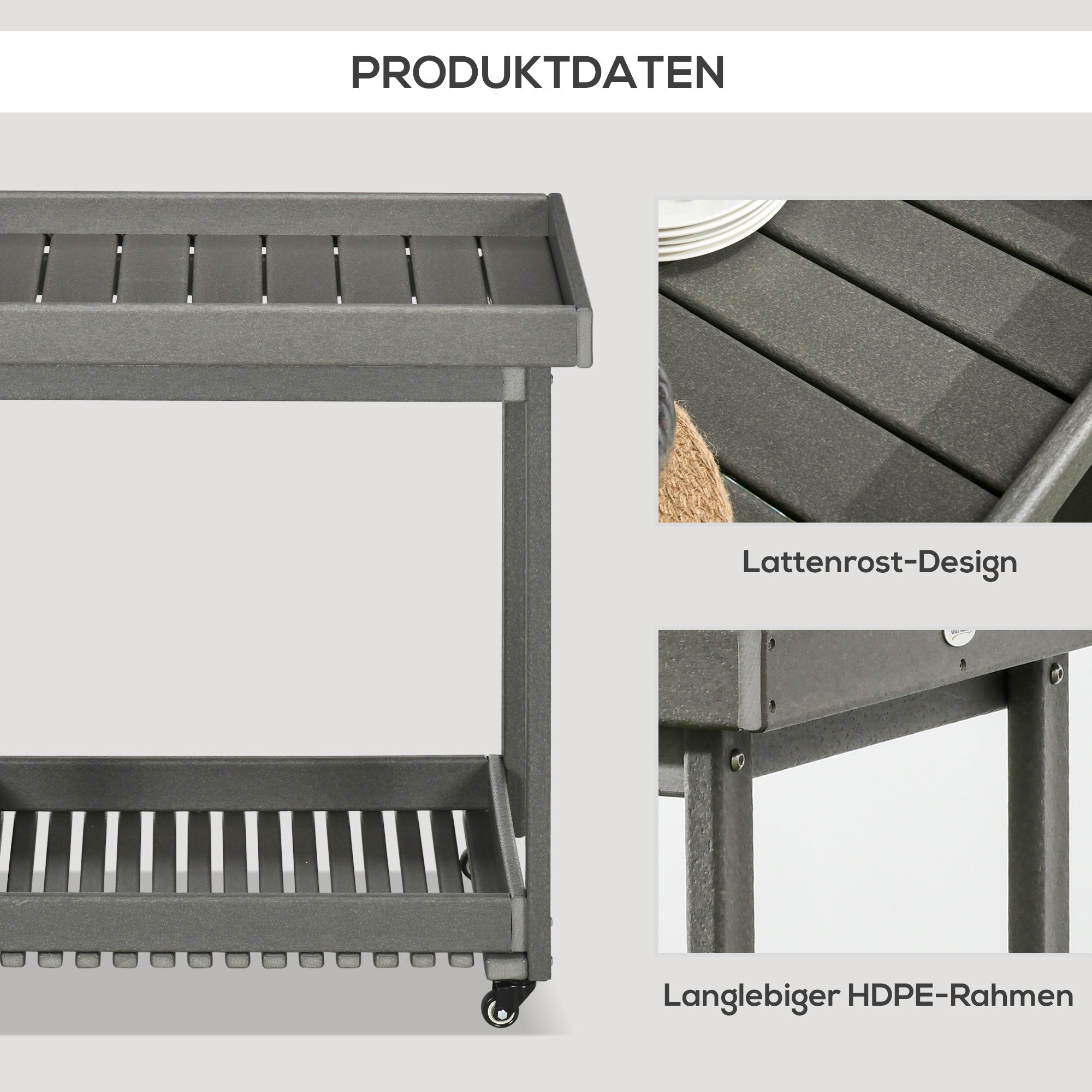 Serving Cart Barbecue Trolley, Towel Holder 2 Shelves 87x50x80cm Outdoor Multifunctional Table