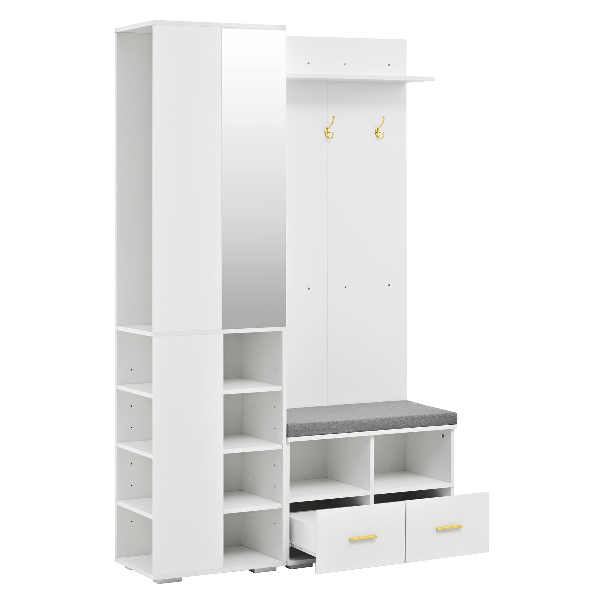 Wardrobe Set Hallway Cabinet Mirror Shoe Bench Clothes Rail 2 Drawers White