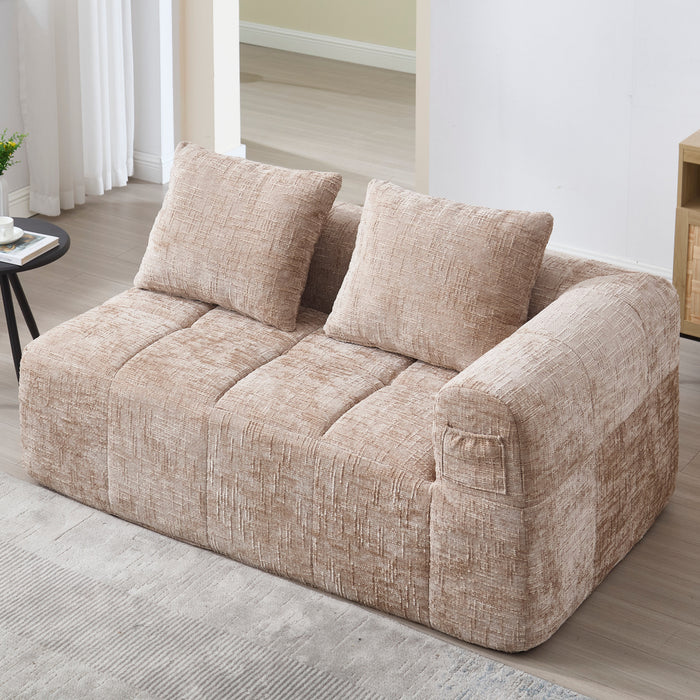 Sofa, 2-Person Plush No Assembly Side Pockets, Khaki