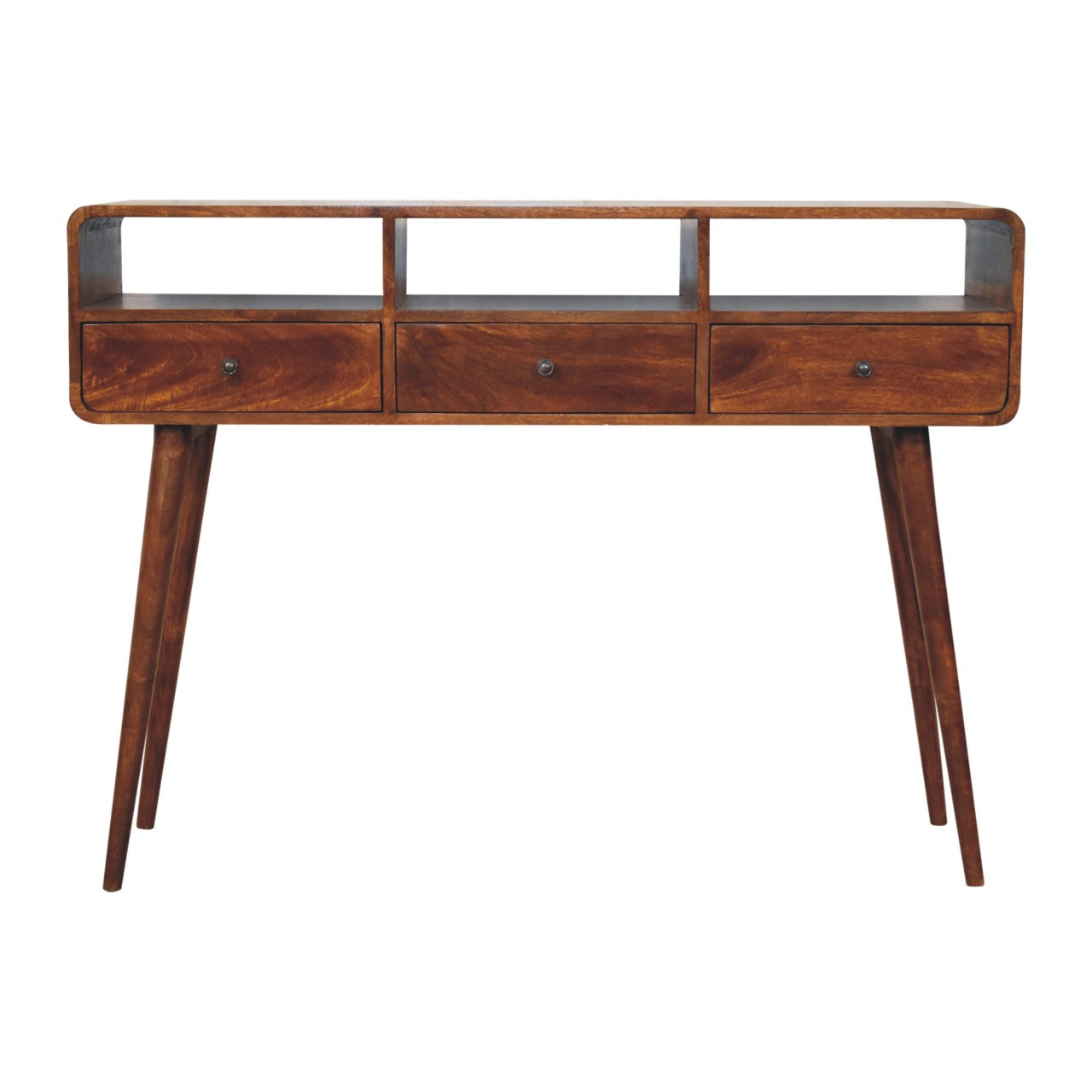 Triple Curved Console Table, Chestnut Wood