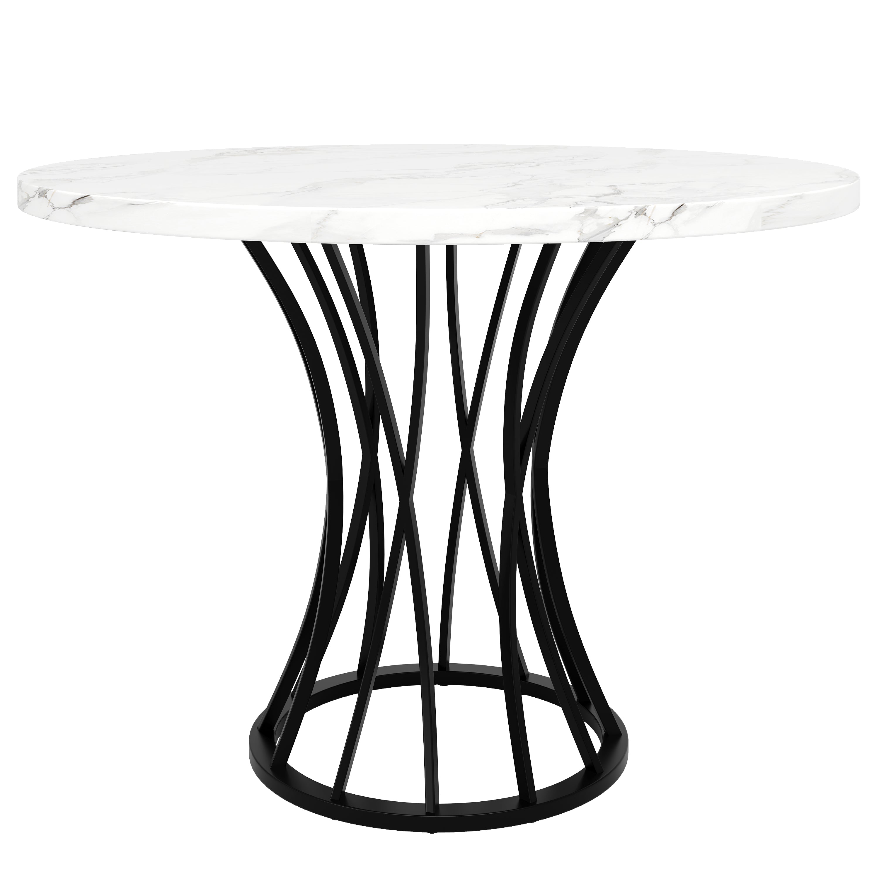 Round Dining Table 80x80cm Marbled Top 4-6 Seater - Black Legs