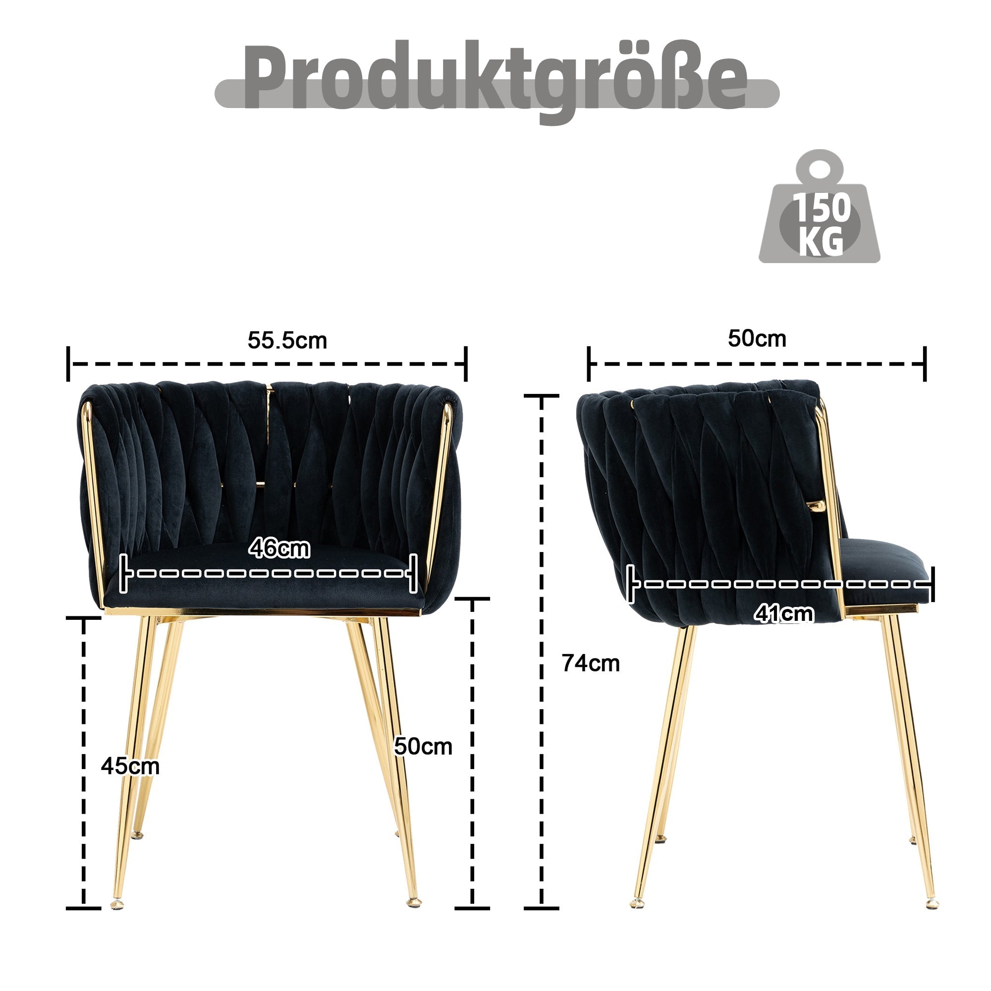 Dining Chair Set Modern Luxury Handwoven Gold Legs Soft Cushion Velvet (Set of 2)