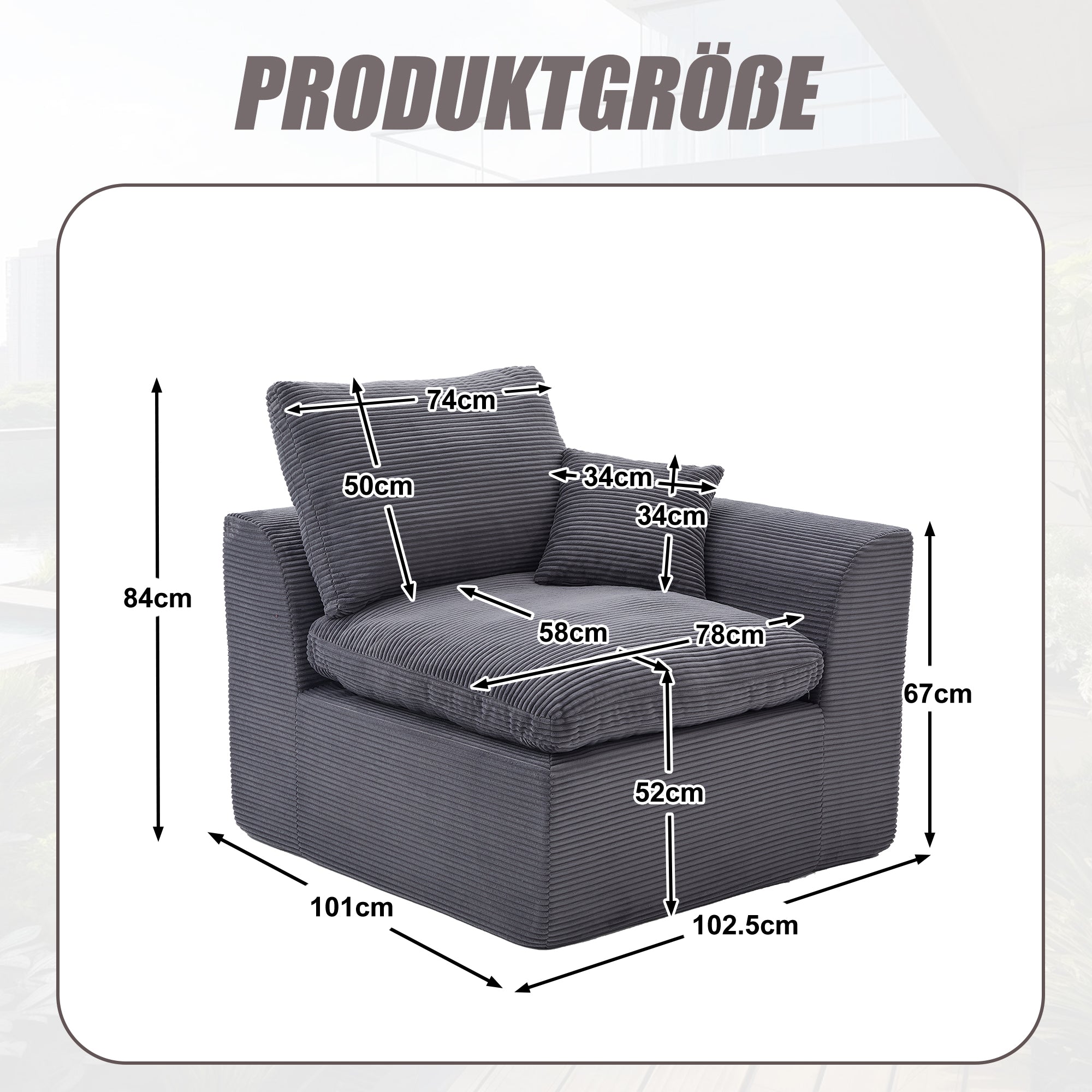 Armchair Single-Seater Modern Minimalist Fabric Cushion - Nordic Style