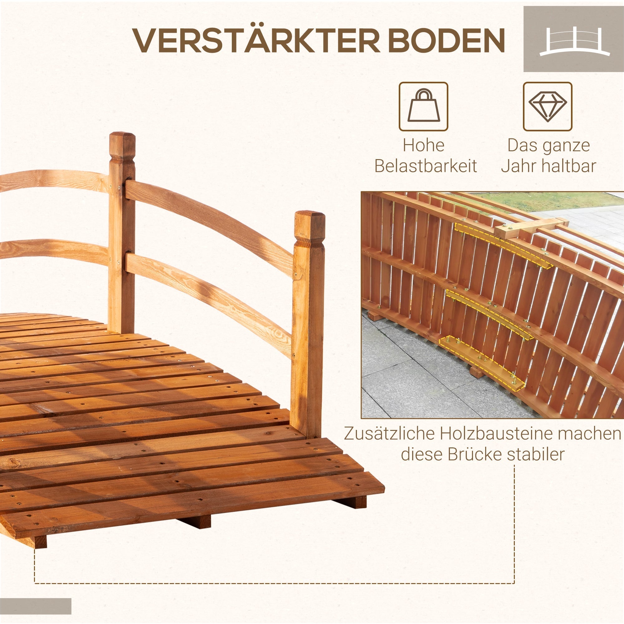 Garden Bridge 185m with Railing, 200kg Solid Wood
